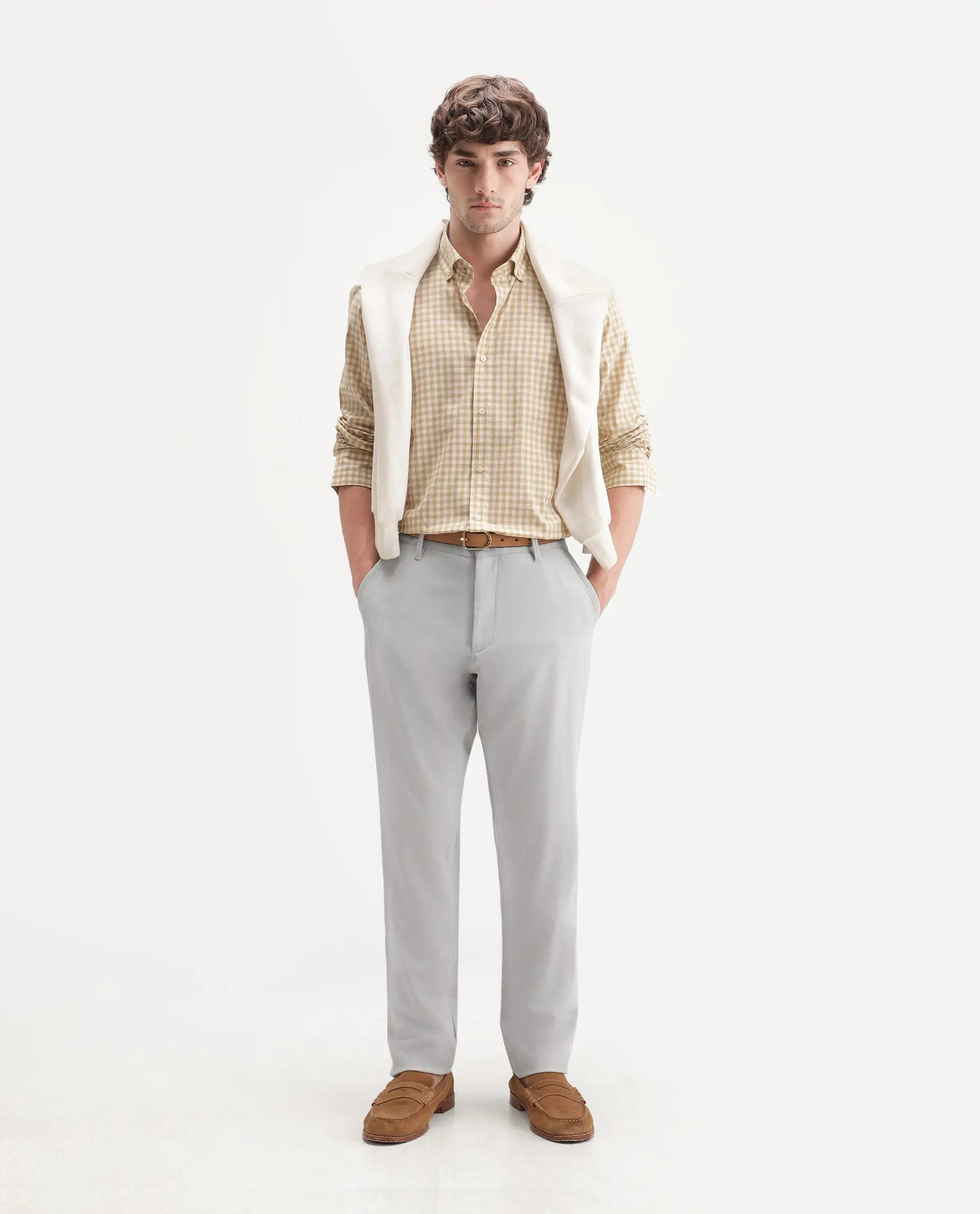 Rare Rabbit Men's Driver-Aw26 Pastel Blue Polyester Blend Fabric Regular Fit Plain Trouser