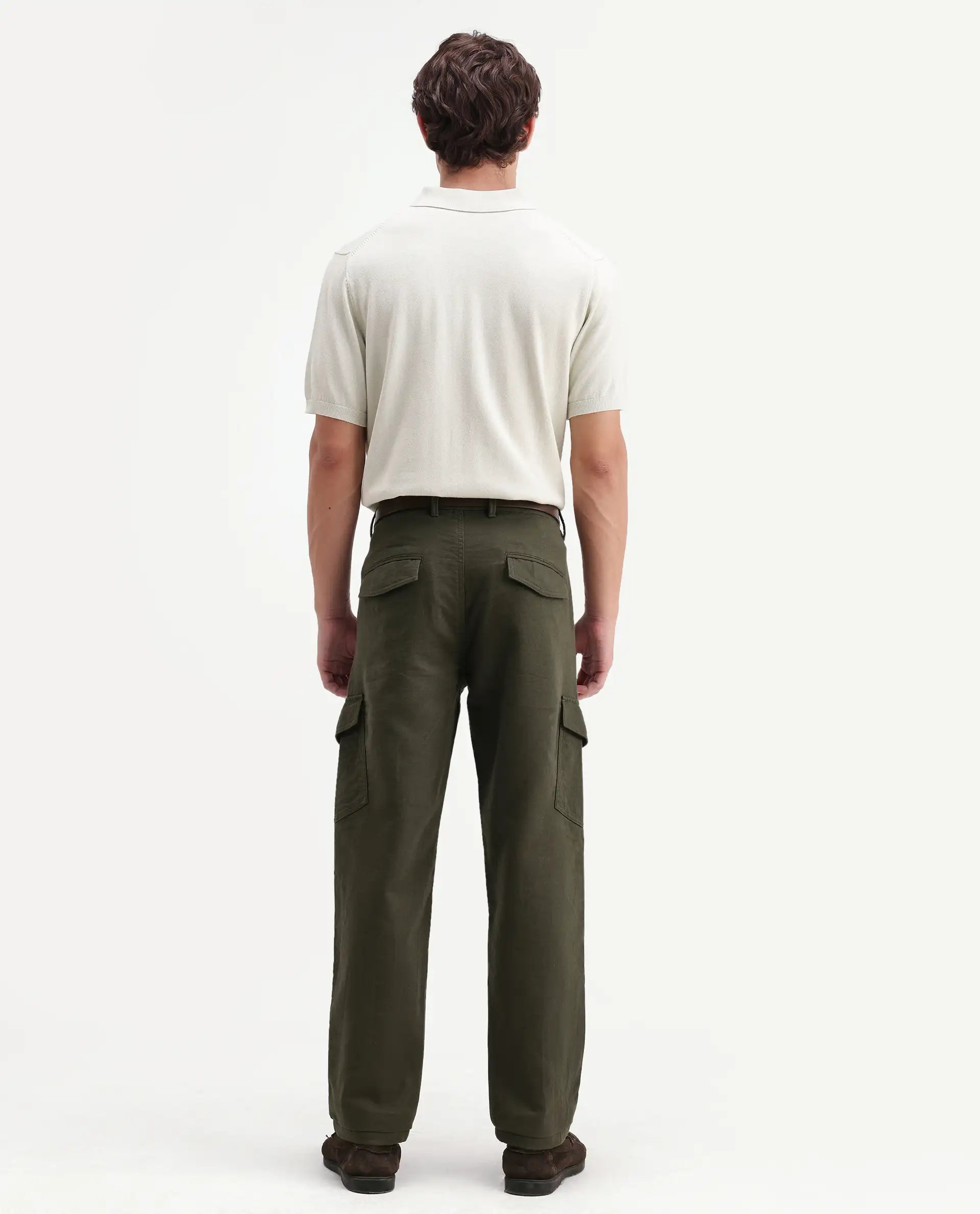 Rare Rabbit Men's Presso-Aw26 Olive Cotton Fabric Regular Fit Plain Cargo Trouser