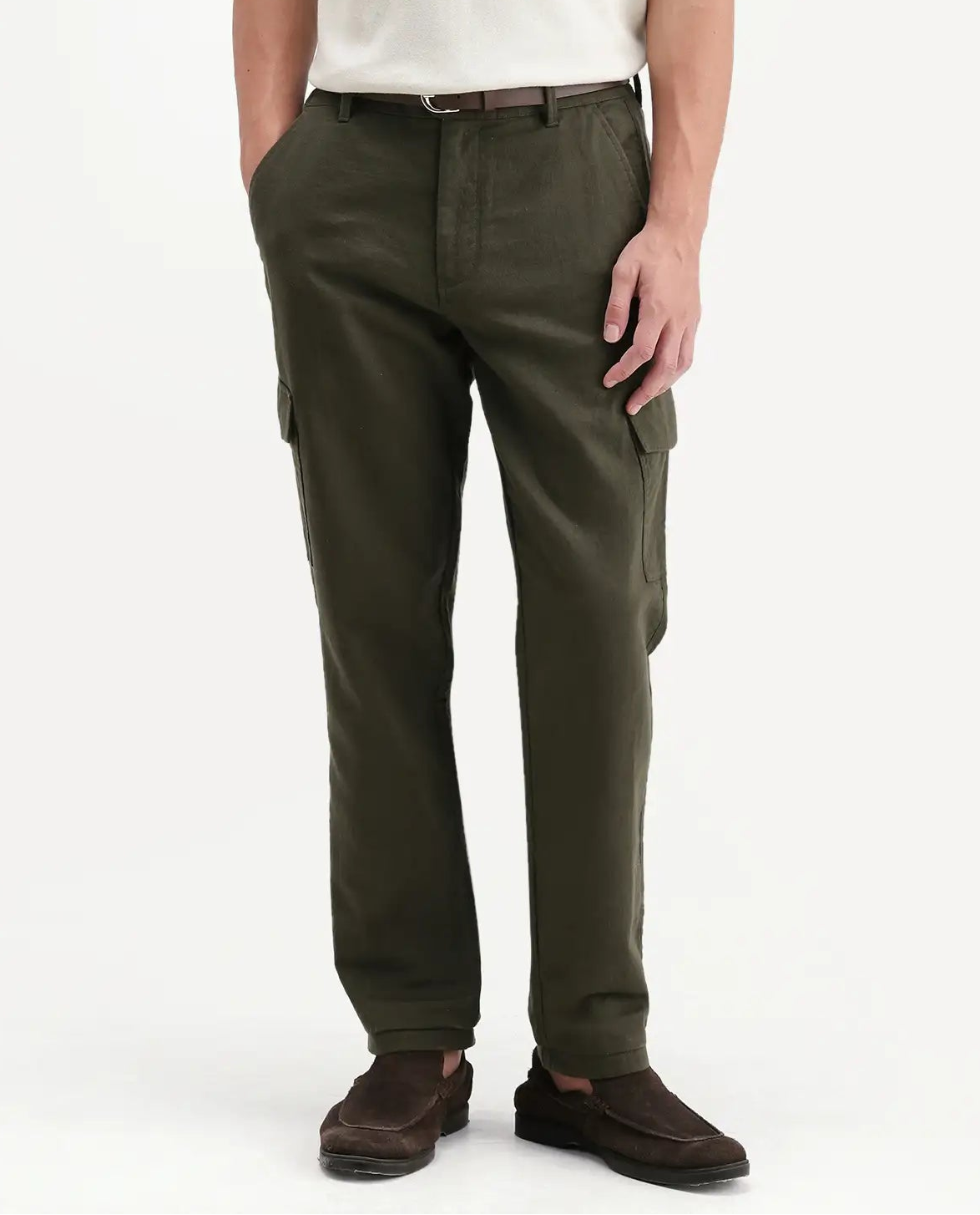 Rare Rabbit Men's Presso-Aw26 Olive Cotton Fabric Regular Fit Plain Cargo Trouser