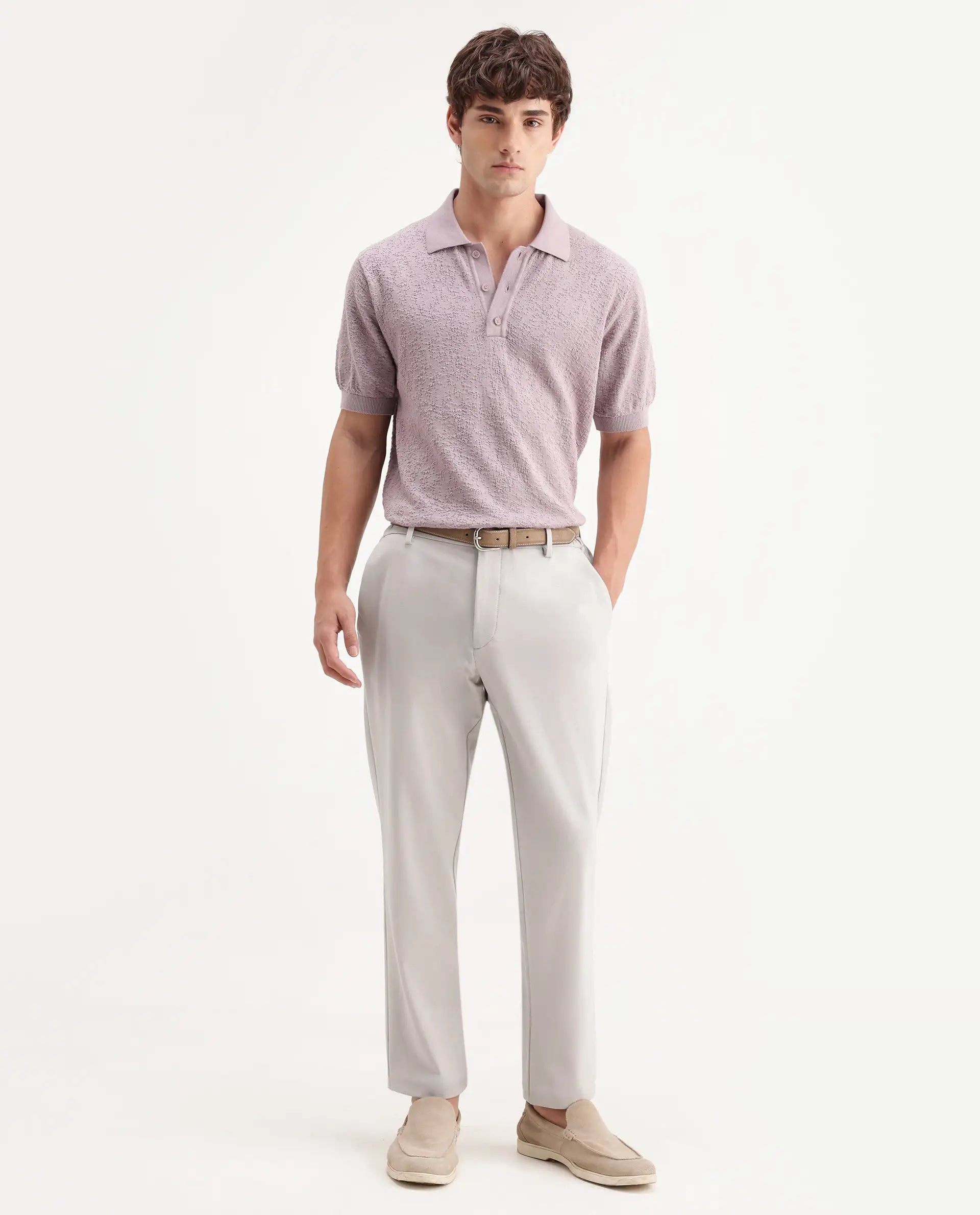 Rare Rabbit Men's Travel-Aw26 Beige Polyester Blend Fabric Regular Fit Plain Trouser