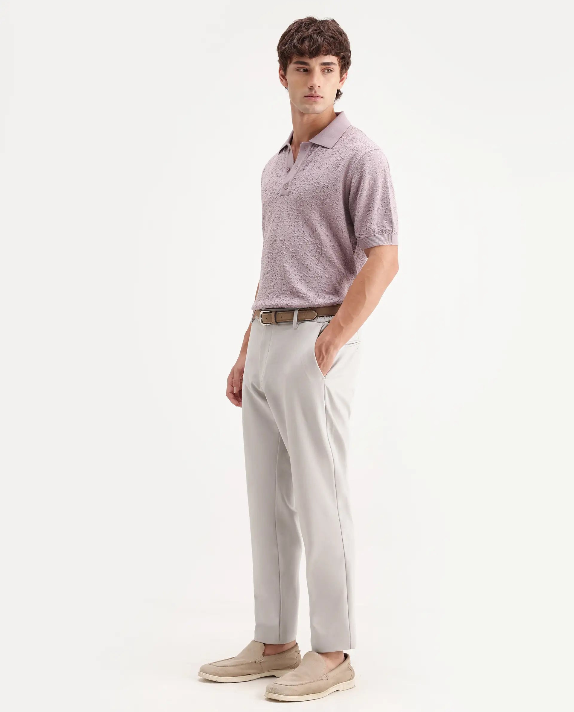 Rare Rabbit Men's Travel-Aw26 Beige Polyester Blend Fabric Regular Fit Plain Trouser