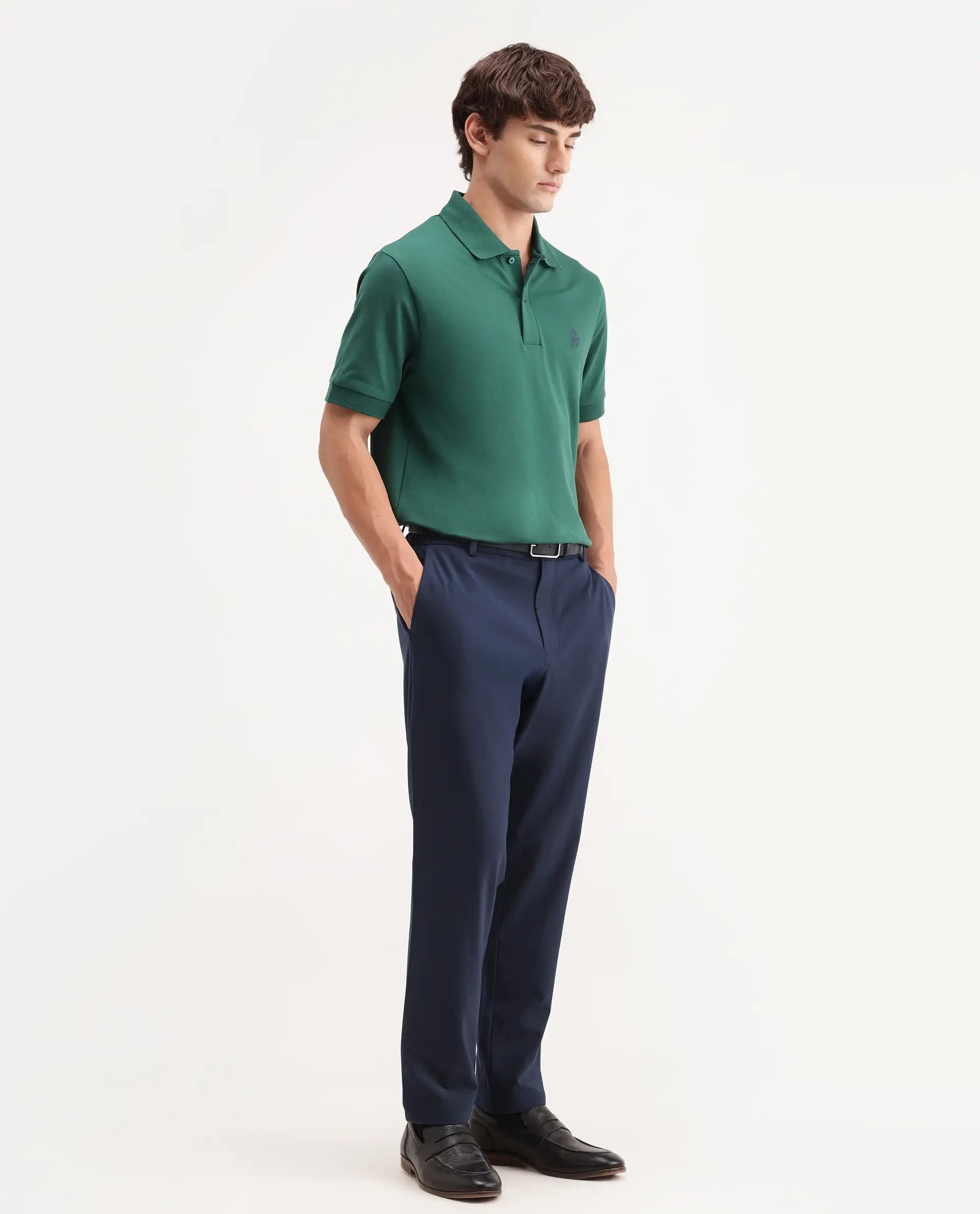 Rare Rabbit Men's Travel-Aw26 Navy Polyester Blend Fabric Regular Fit Plain Trouser