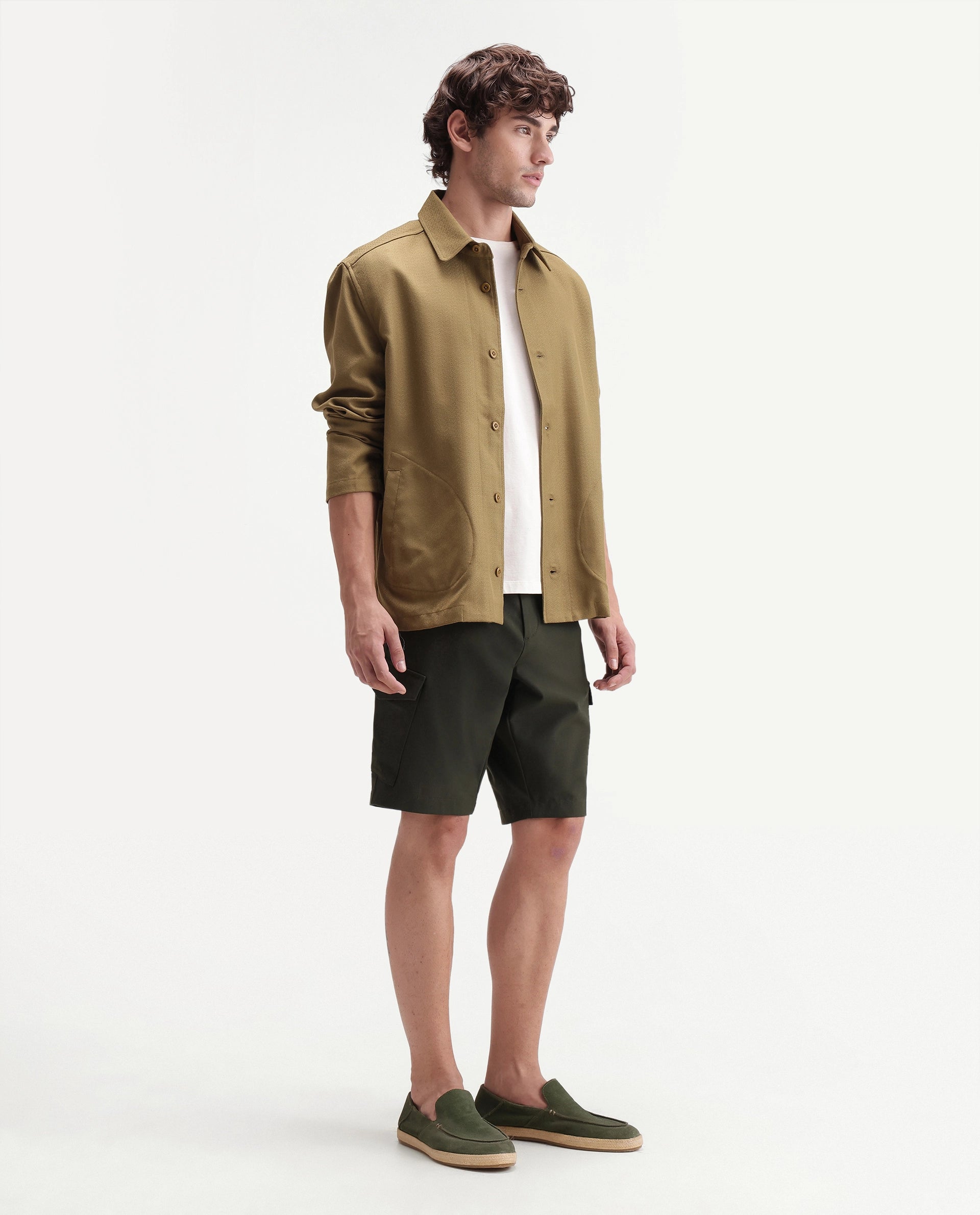 Rare Rabbit Men's Tripco-Aw26 Olive Polyester Blend Fabric Regular Fit Plain Cargo Shorts