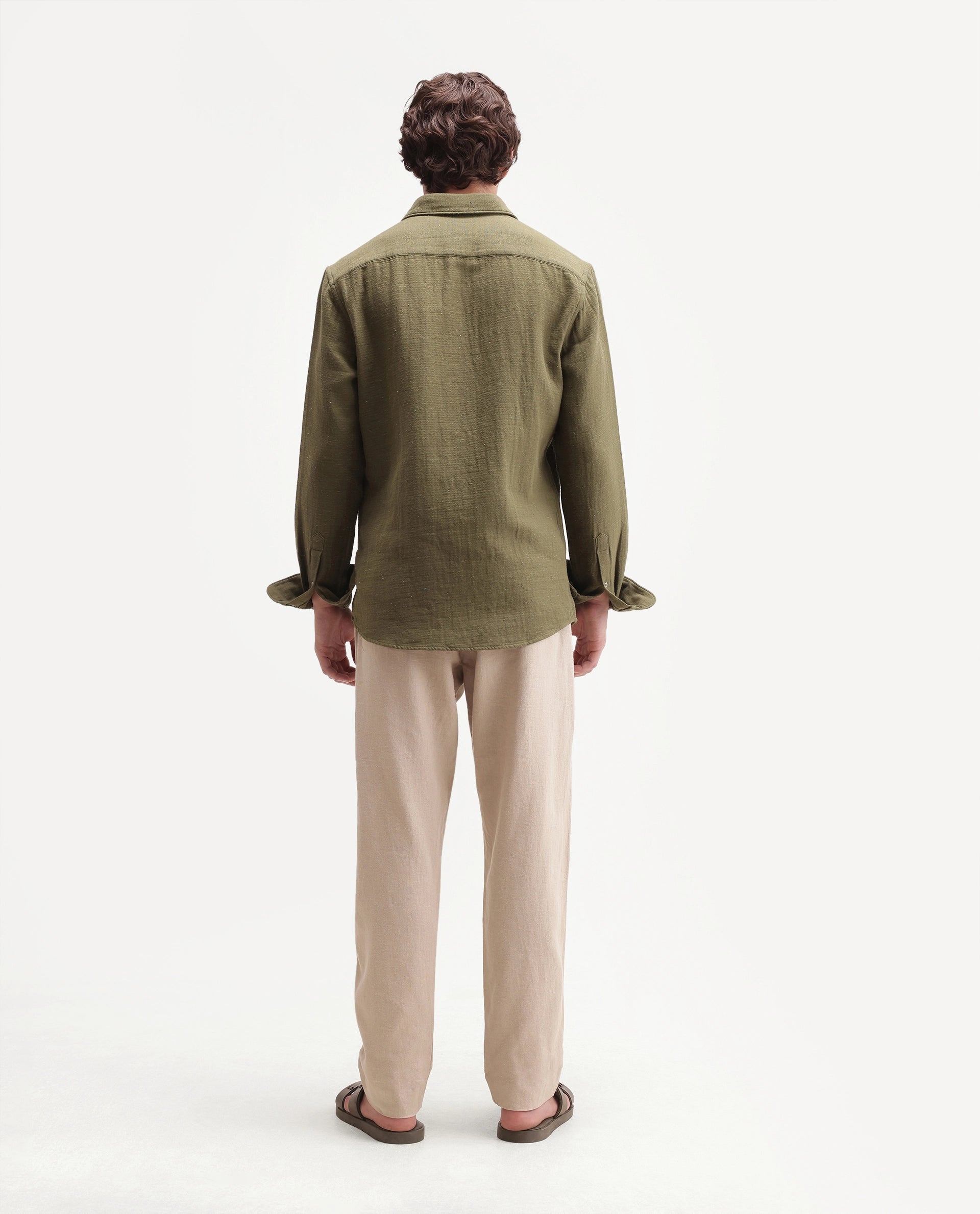 Rare Rabbit Men's Jomo-Aw26 Beige Linen Blend Fabric Regular Fit Plain Trouser