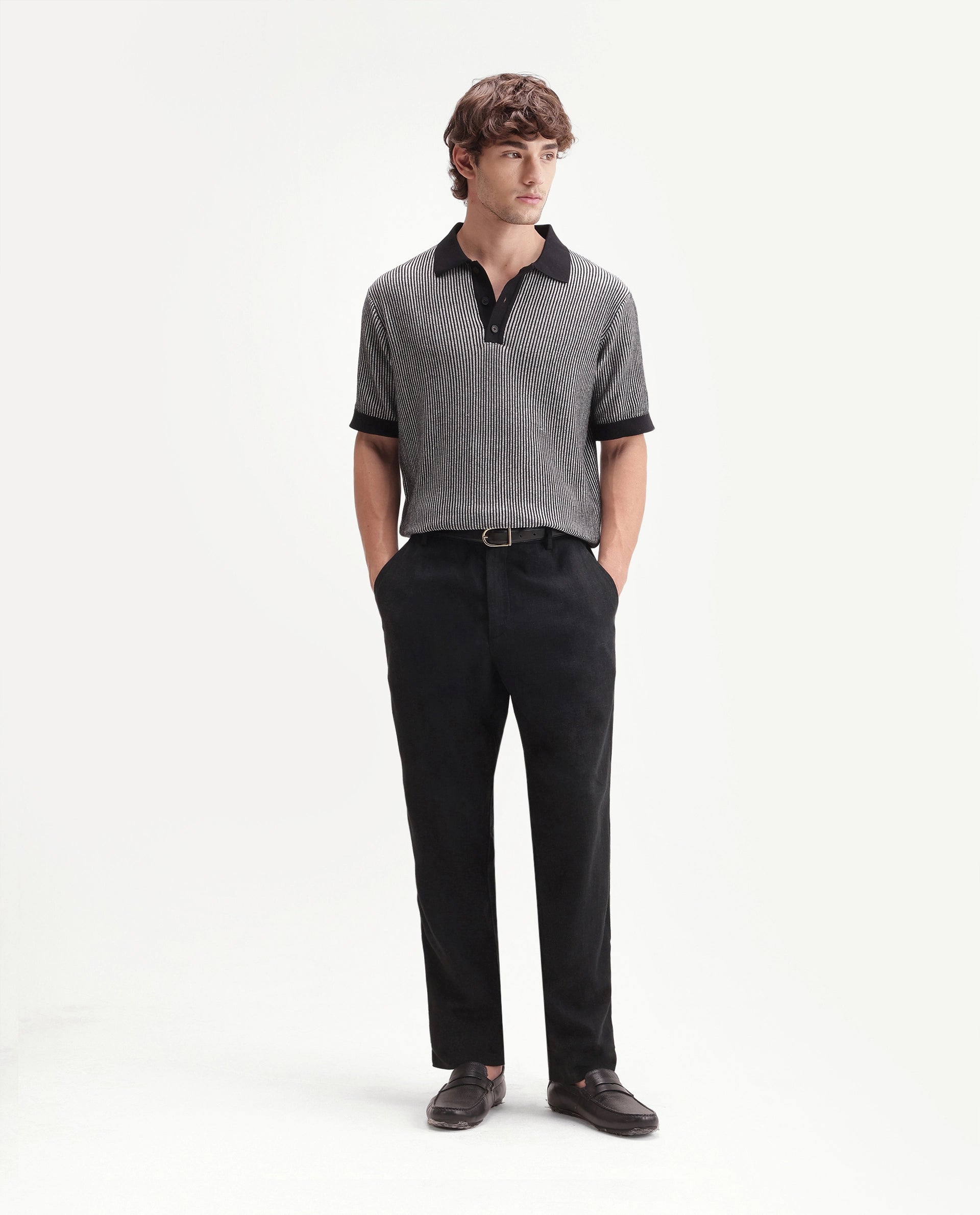 Rare Rabbit Men's Jomo-Aw26 Black Linen Blend Fabric Regular Fit Plain Trouser