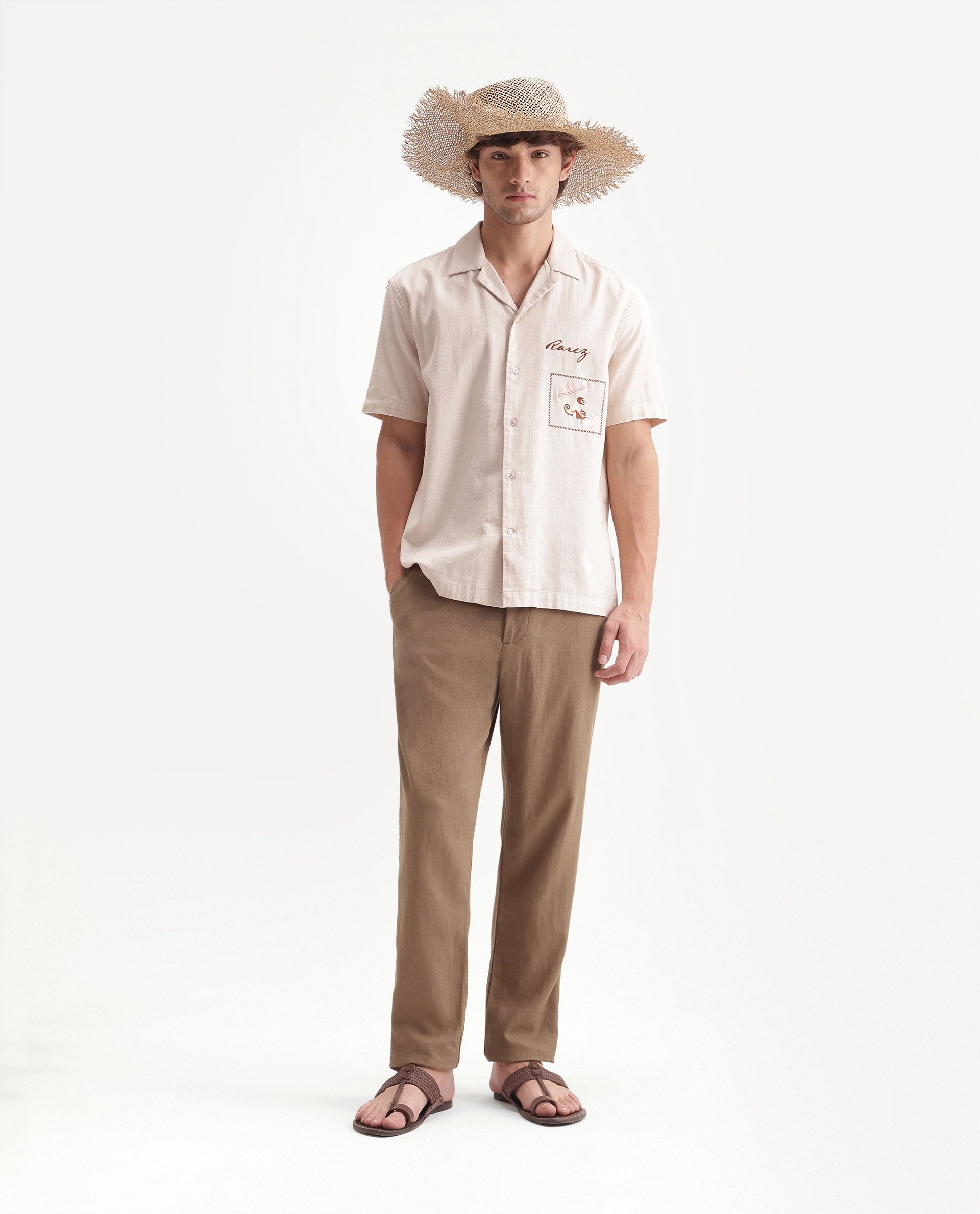 Rare Rabbit Men's Jomo-Aw26 Dusky Mustard Linen Blend Fabric Regular Fit Plain Trouser
