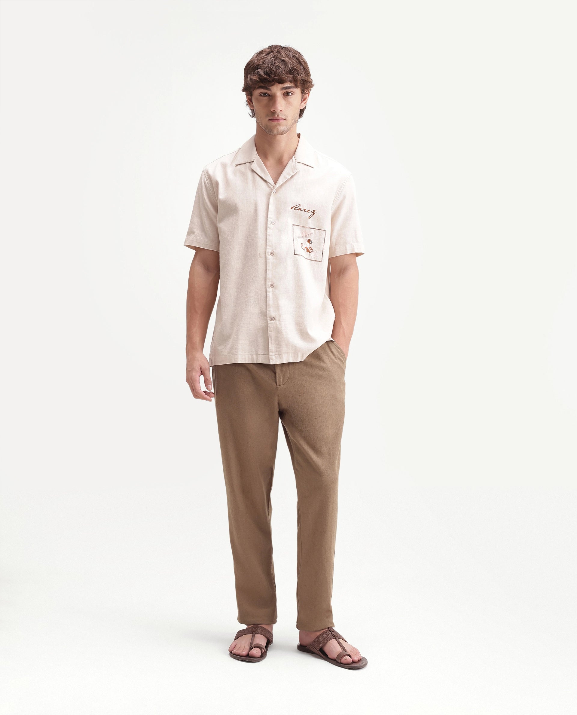 Rare Rabbit Men's Jomo-Aw26 Dusky Mustard Linen Blend Fabric Regular Fit Plain Trouser