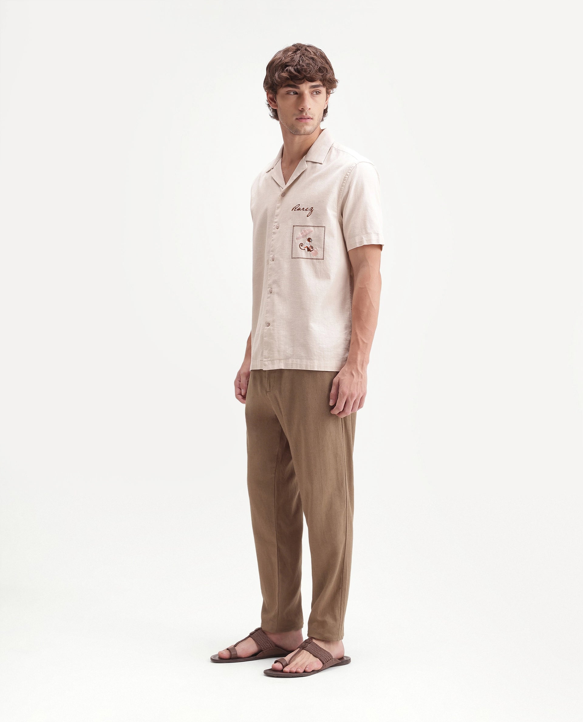 Rare Rabbit Men's Jomo-Aw26 Dusky Mustard Linen Blend Fabric Regular Fit Plain Trouser