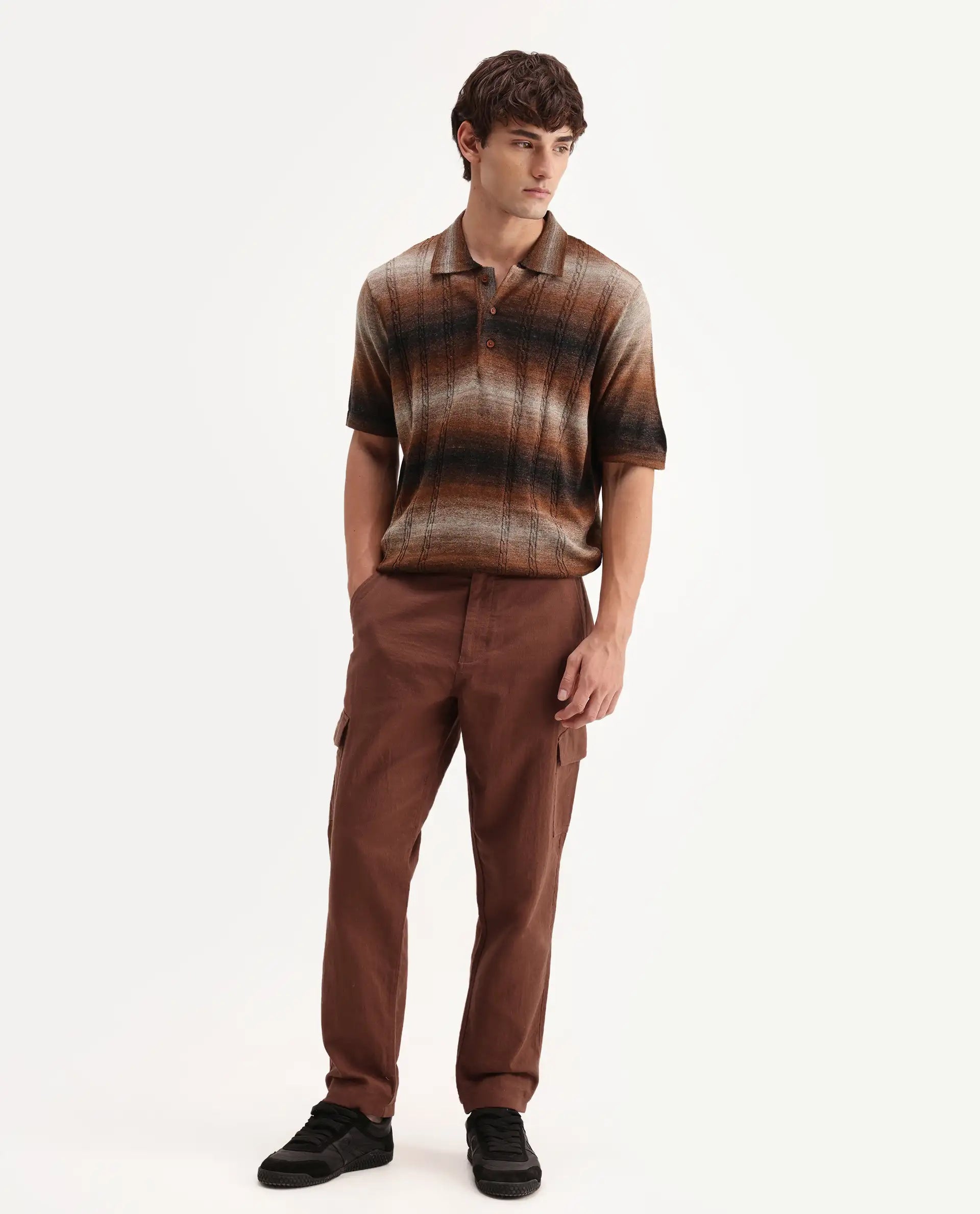 Rare Rabbit Men's Presso-Aw26 Rust Cotton Fabric Regular Fit Plain Trouser