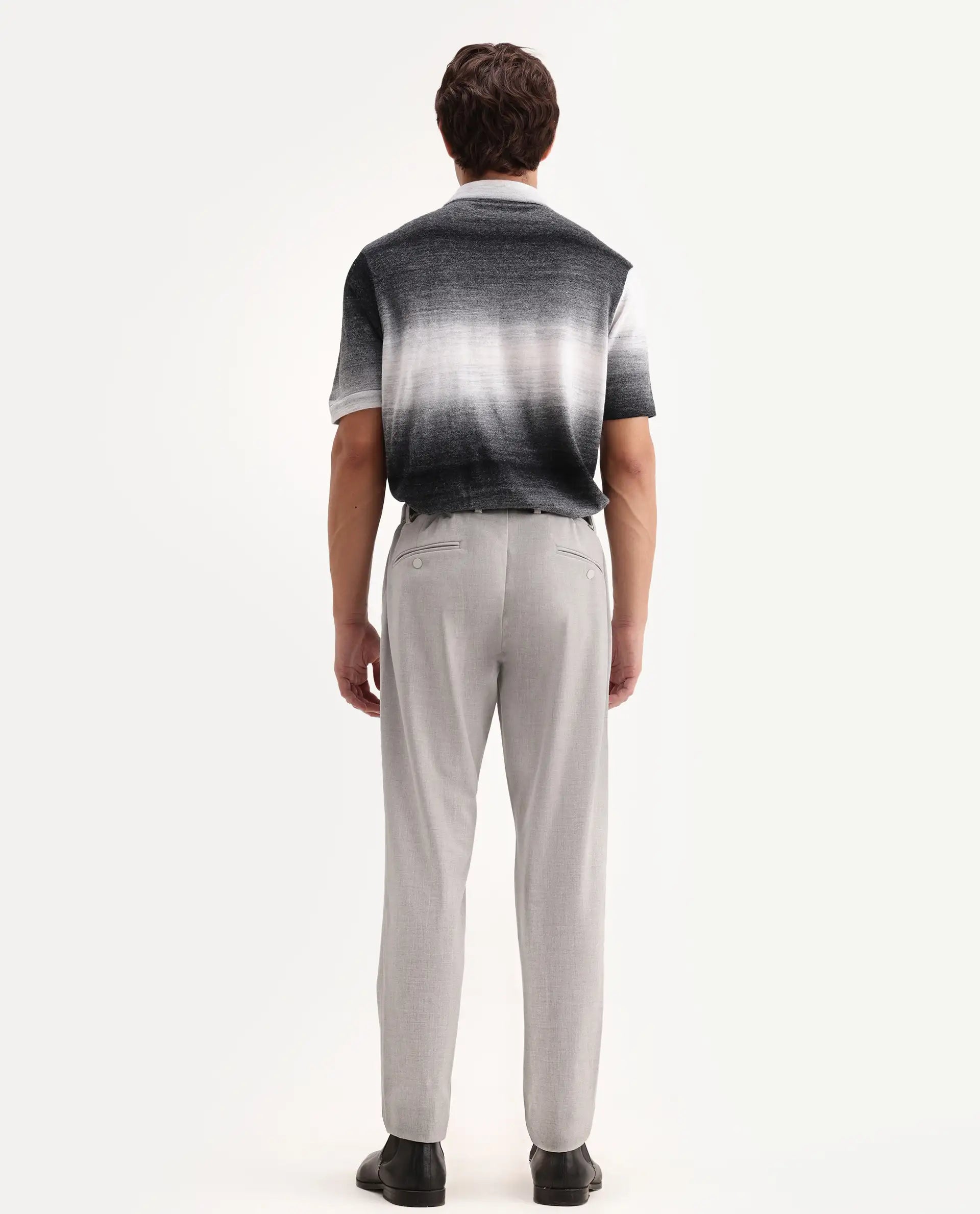 Rare Rabbit Men's Travel-Aw26 Light Grey Polyester Blend Fabric Regular Fit Plain Trouser