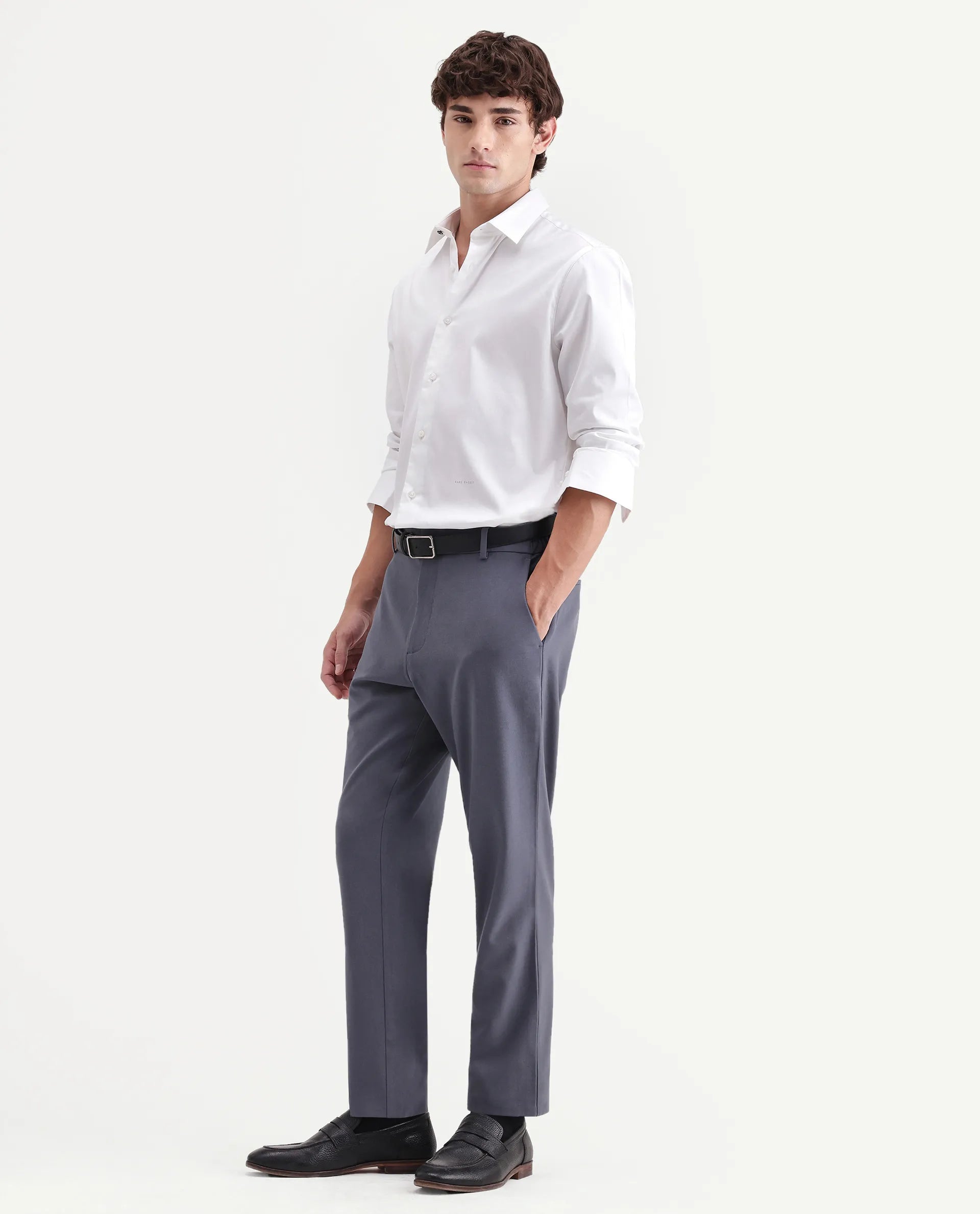 Rare Rabbit Men's Travel-Aw26 Dusky Blue Polyester Blend Fabric Regular Fit Plain Trouser