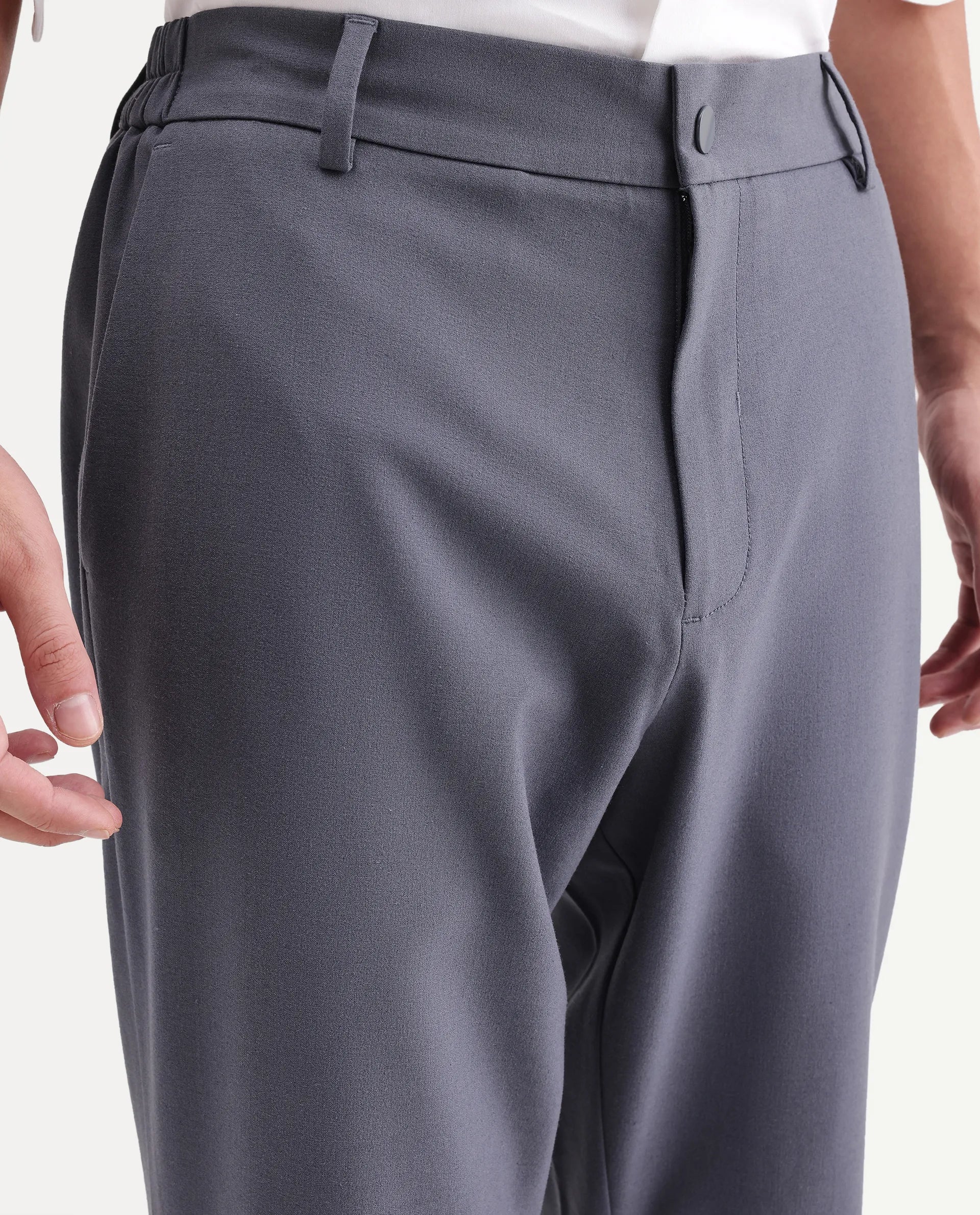 Rare Rabbit Men's Travel-Aw26 Dusky Blue Polyester Blend Fabric Regular Fit Plain Trouser
