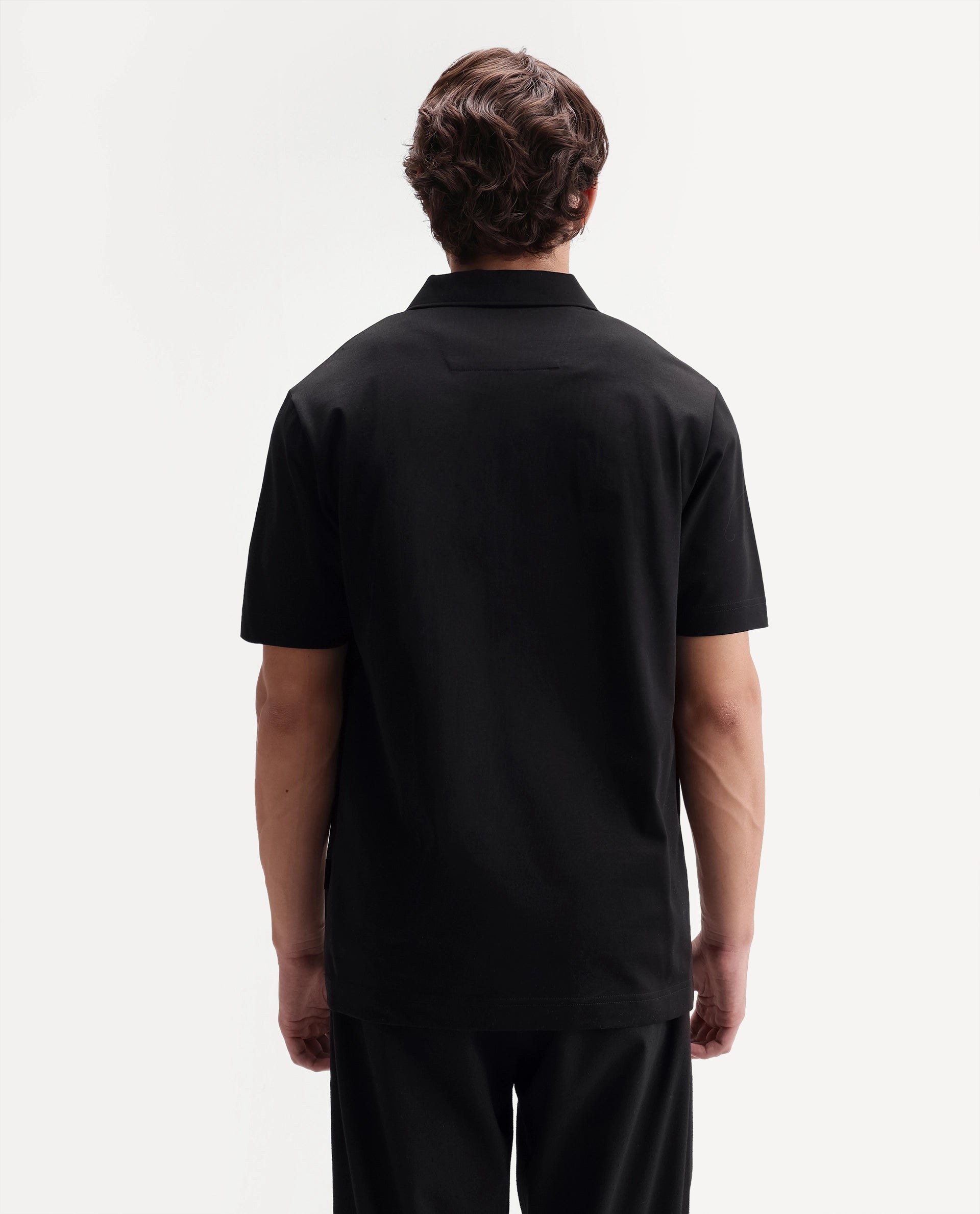 Rare Rabbit Men's Travis Black Cotton Spread Collar Regular Embroidered Polo