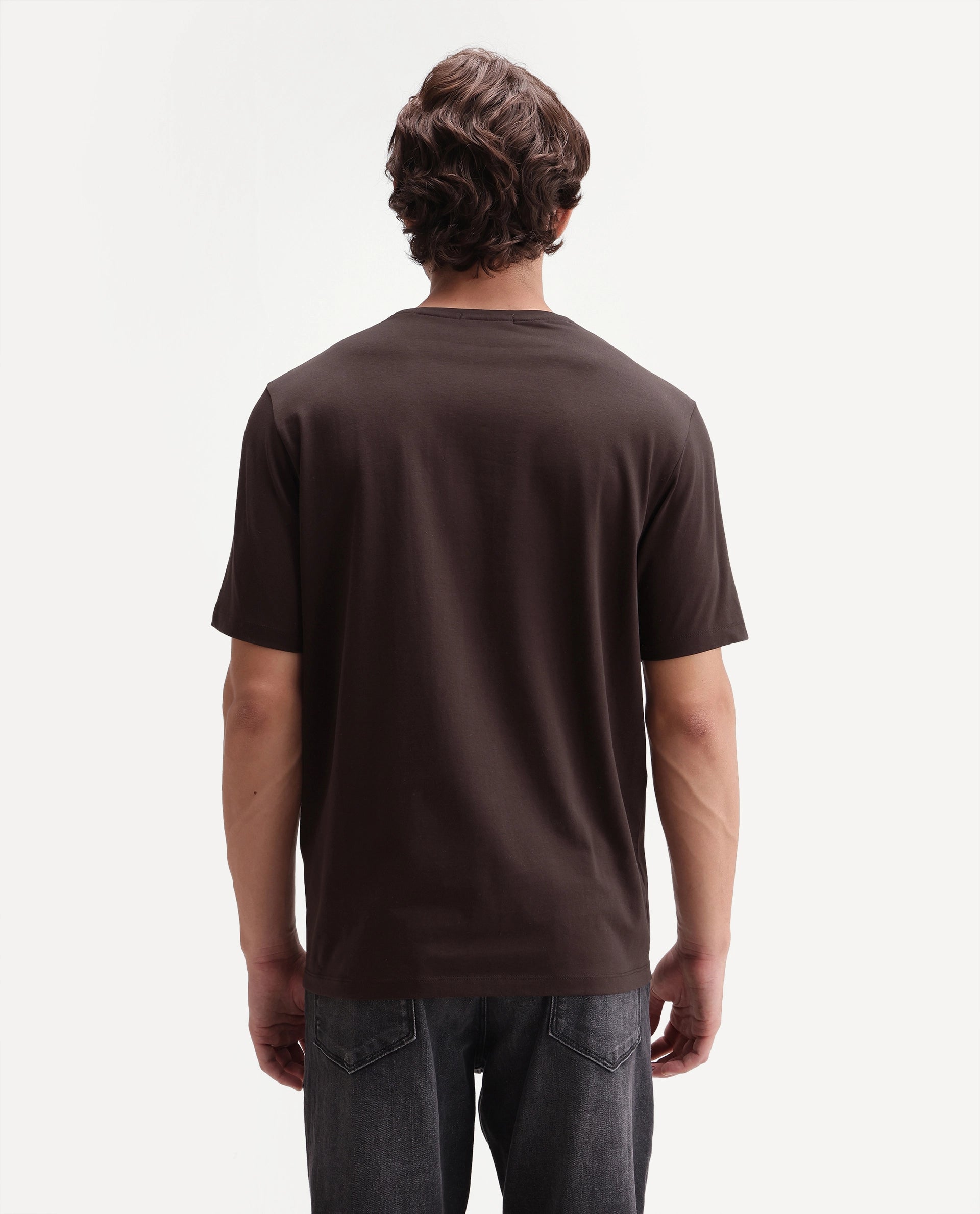Rare Rabbit Men's Kerd Dark Brown Cotton Blend Crew Neck Regular Graphic Print T-Shirt