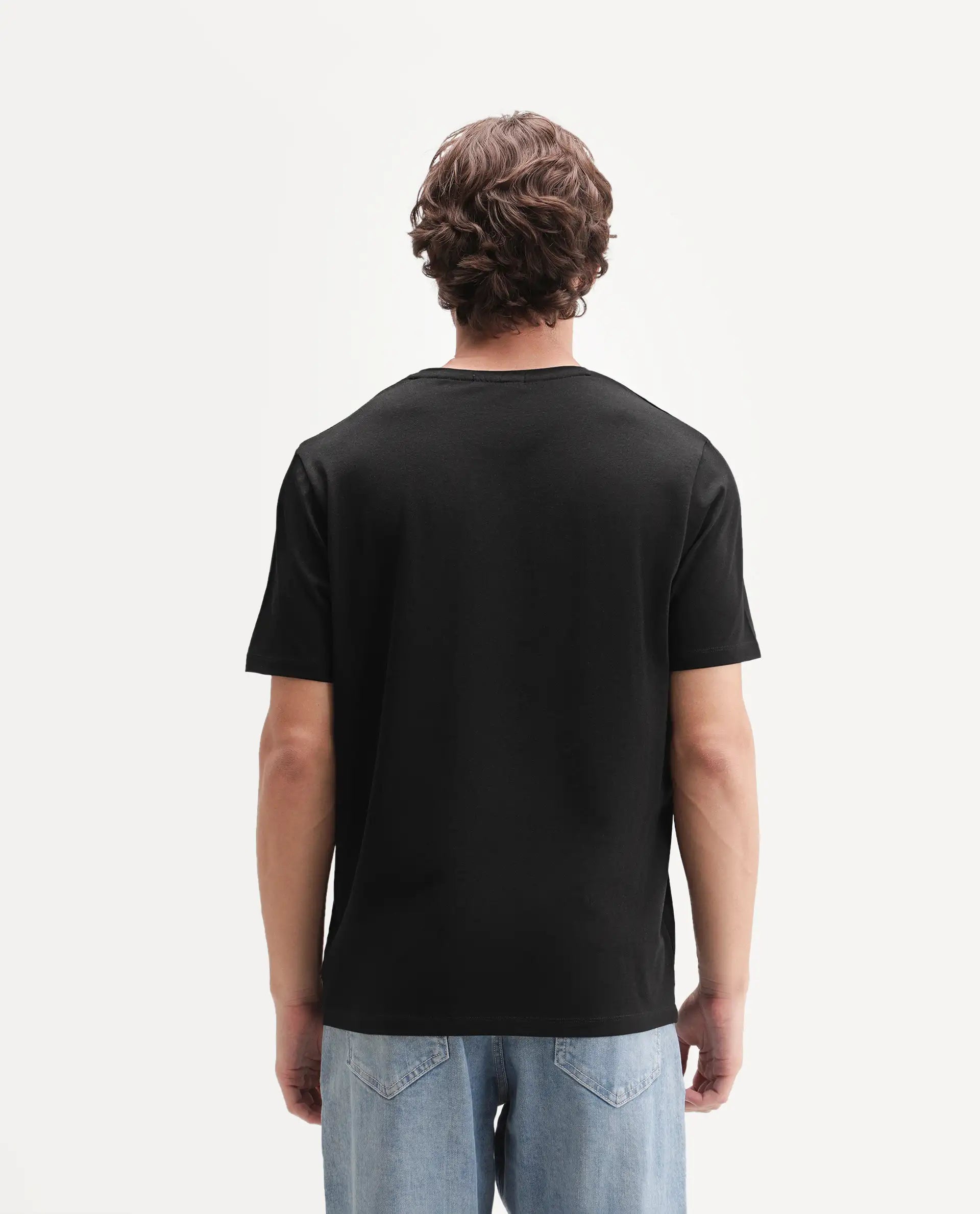 Rare Rabbit Men's Leton Black Cotton Blend Crew Neck Regular Graphic Print T-Shirt
