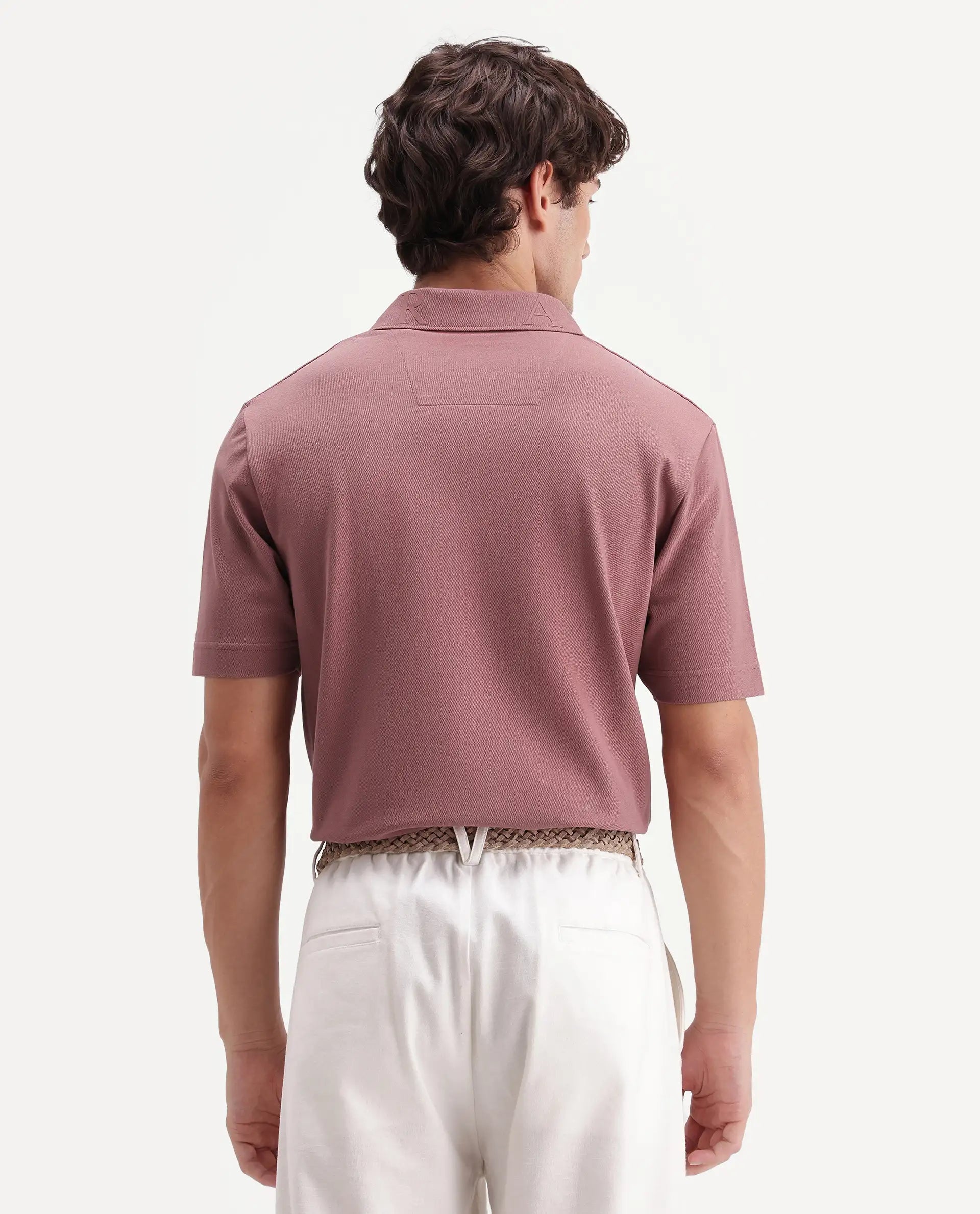 Rare Rabbit Men's Fabios Dusky Pink Cotton Regular Fit Half Sleeves Plain Polo