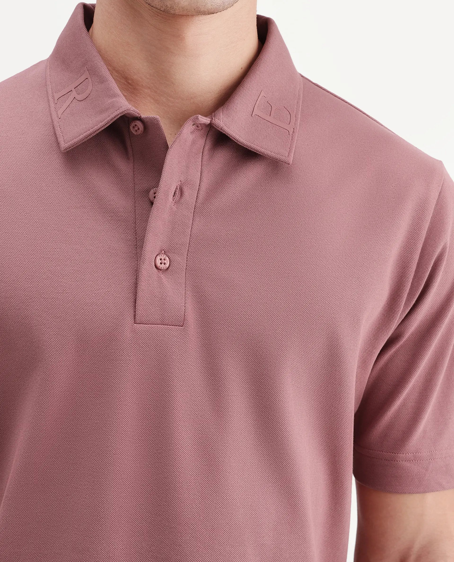 Rare Rabbit Men's Fabios Dusky Pink Cotton Regular Fit Half Sleeves Plain Polo