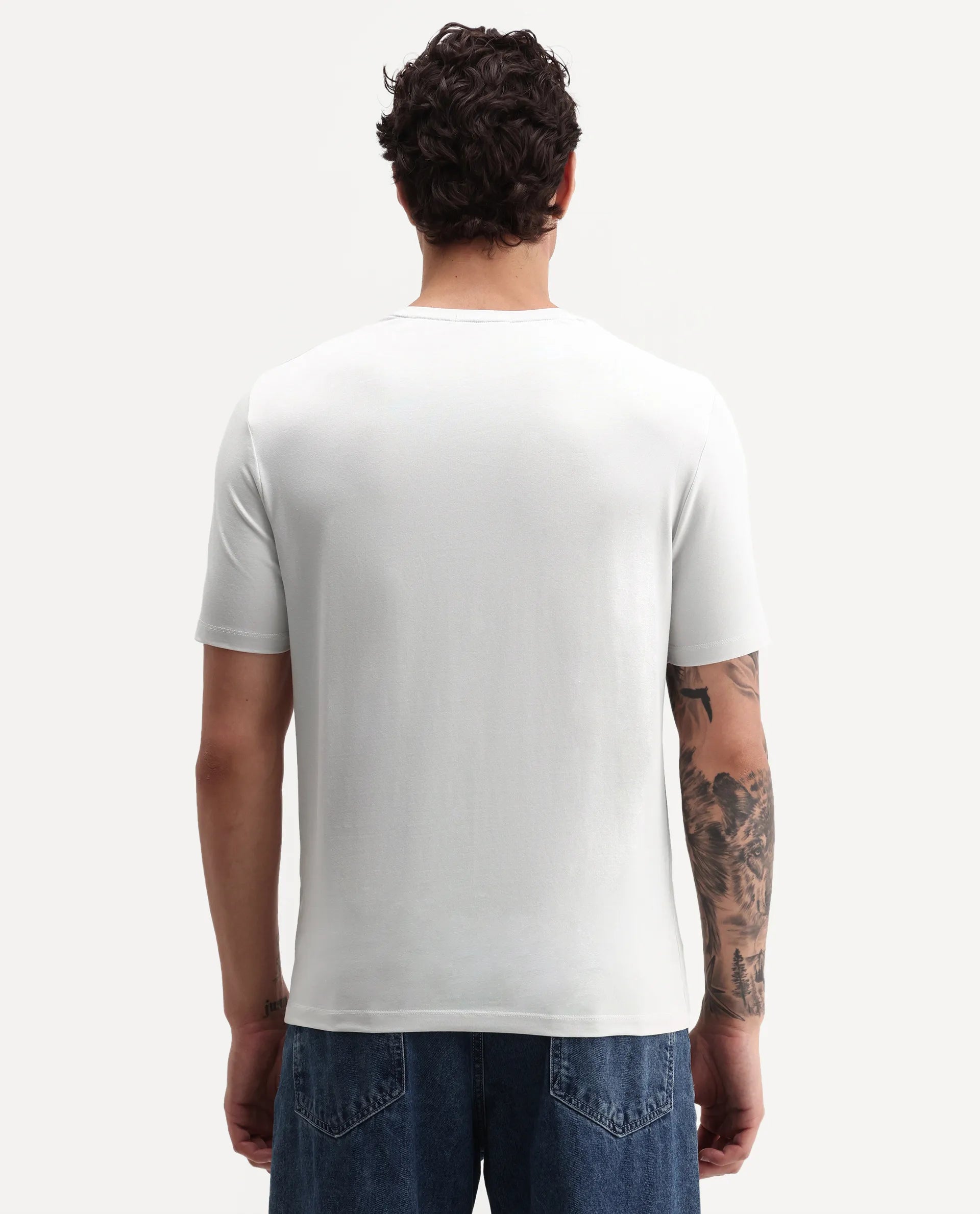 Rare Rabbit Men's Zivol Light Grey Cotton Blend Crew Neck Regular Graphic Print T-Shirt