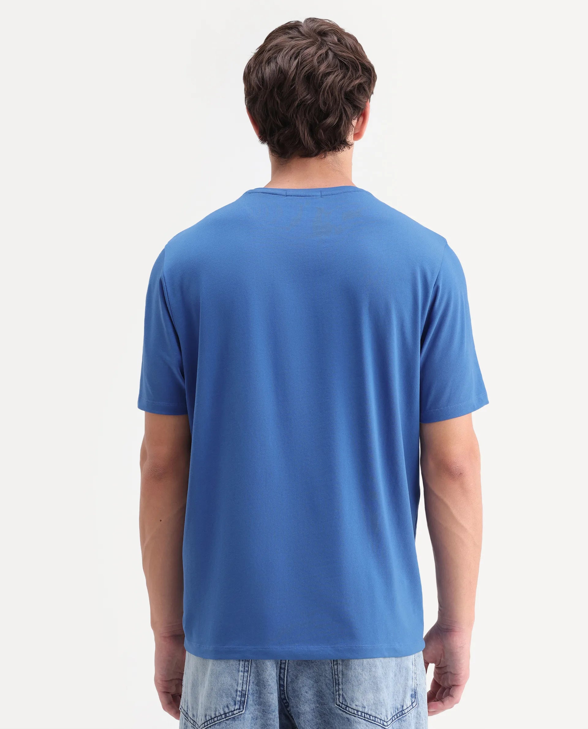 Rare Rabbit Men's Dame Blue Cotton Blend Crew Neck Regular Graphic Print T-Shirt