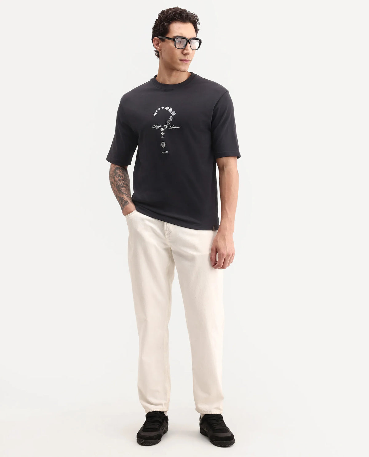 Rare Rabbit Men's Nexol Black Cotton Crew Neck Regular Fit Graphic Print T-Shirt