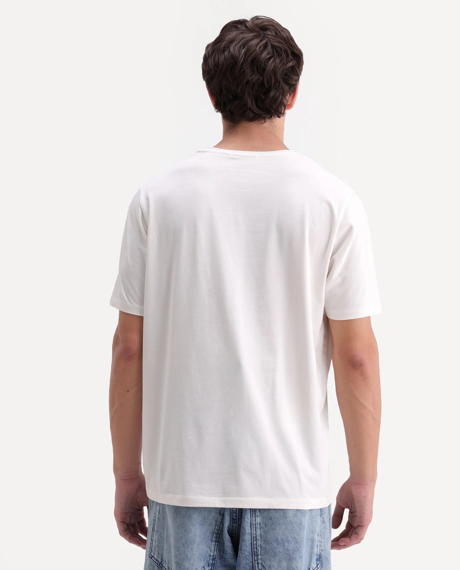 Rare Rabbit Men's Matr Off White Cotton Blend Crew Neck Regular Graphic Print T-Shirt