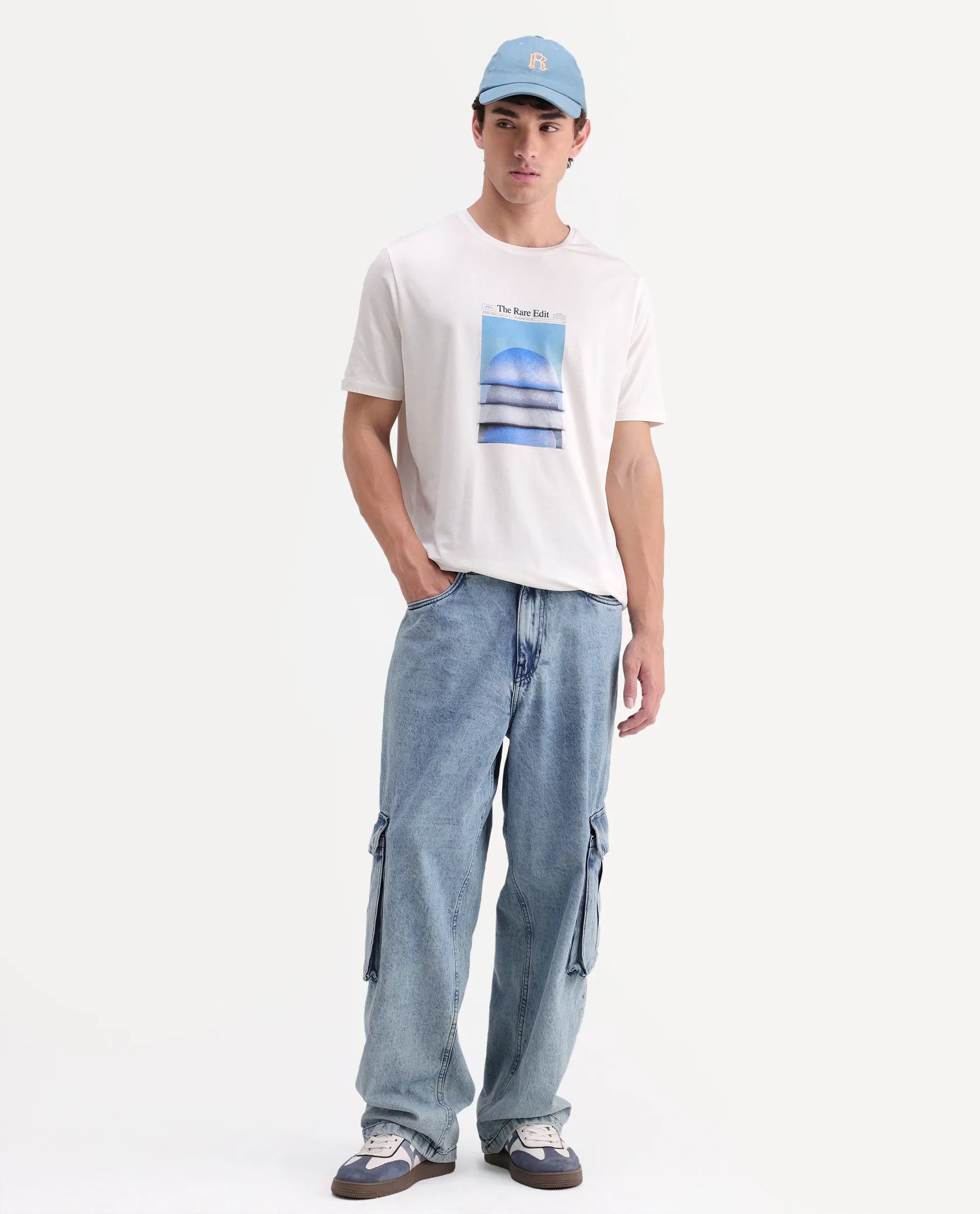 Rare Rabbit Men's Matr Off White Cotton Blend Crew Neck Regular Graphic Print T-Shirt