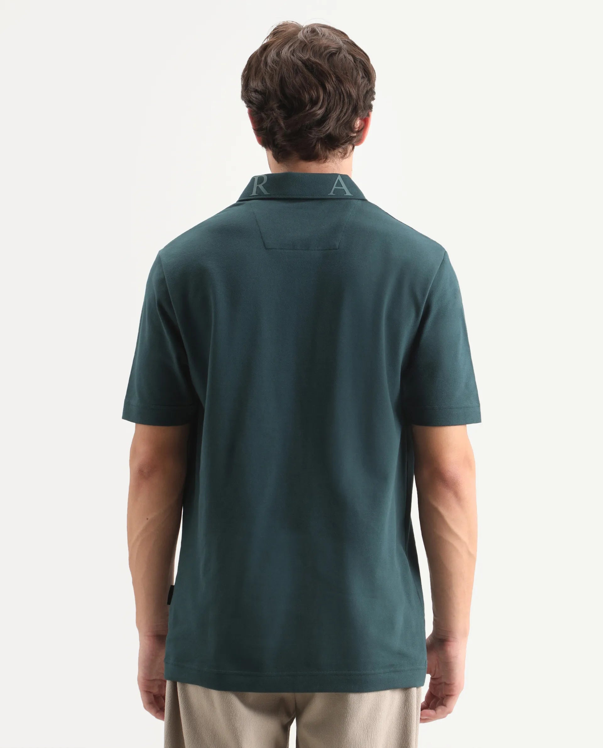 Rare Rabbit Men's Fabios Petrol Cotton Regular Fit Half Sleeves Plain Polo