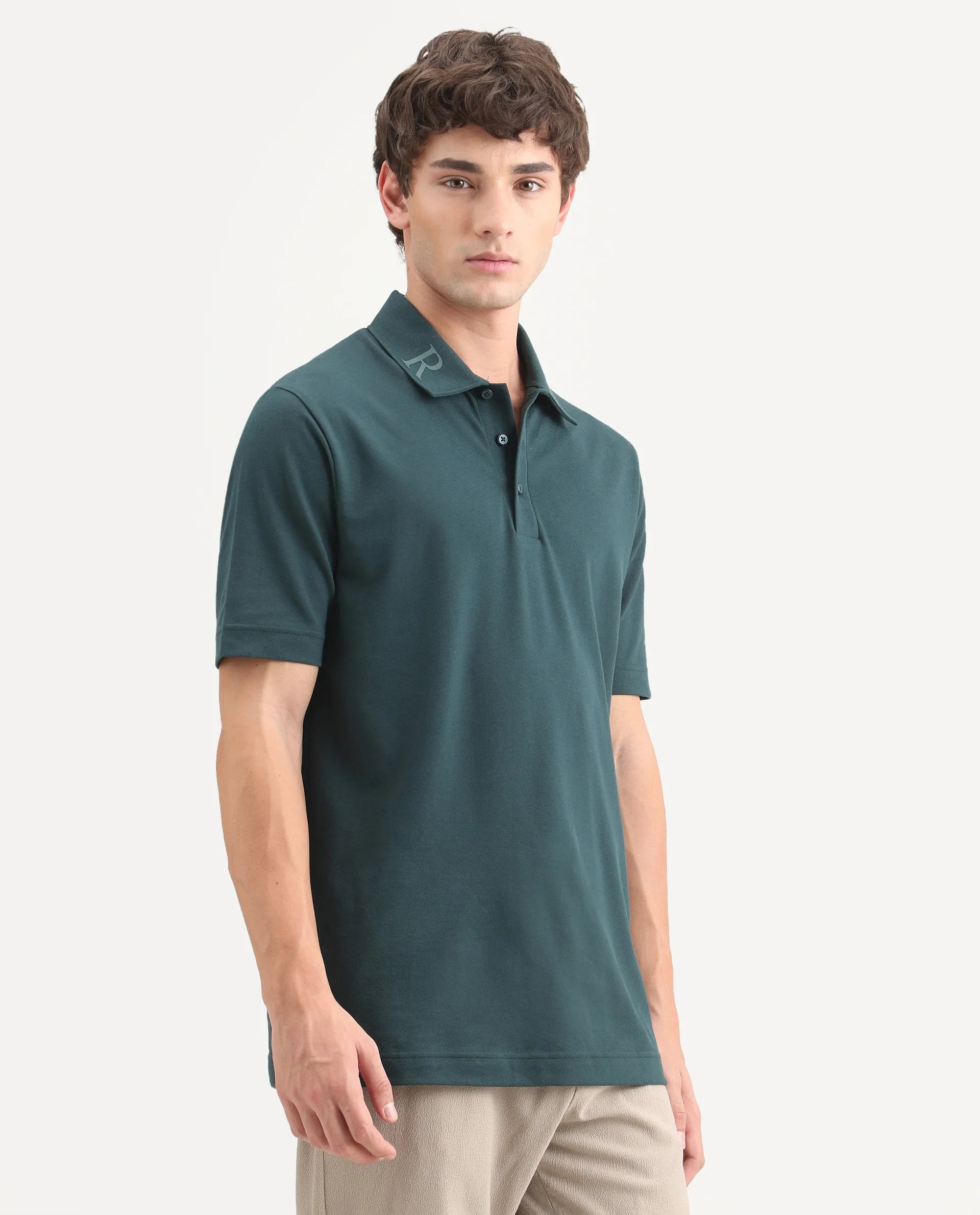 Rare Rabbit Men's Fabios Petrol Cotton Regular Fit Half Sleeves Plain Polo