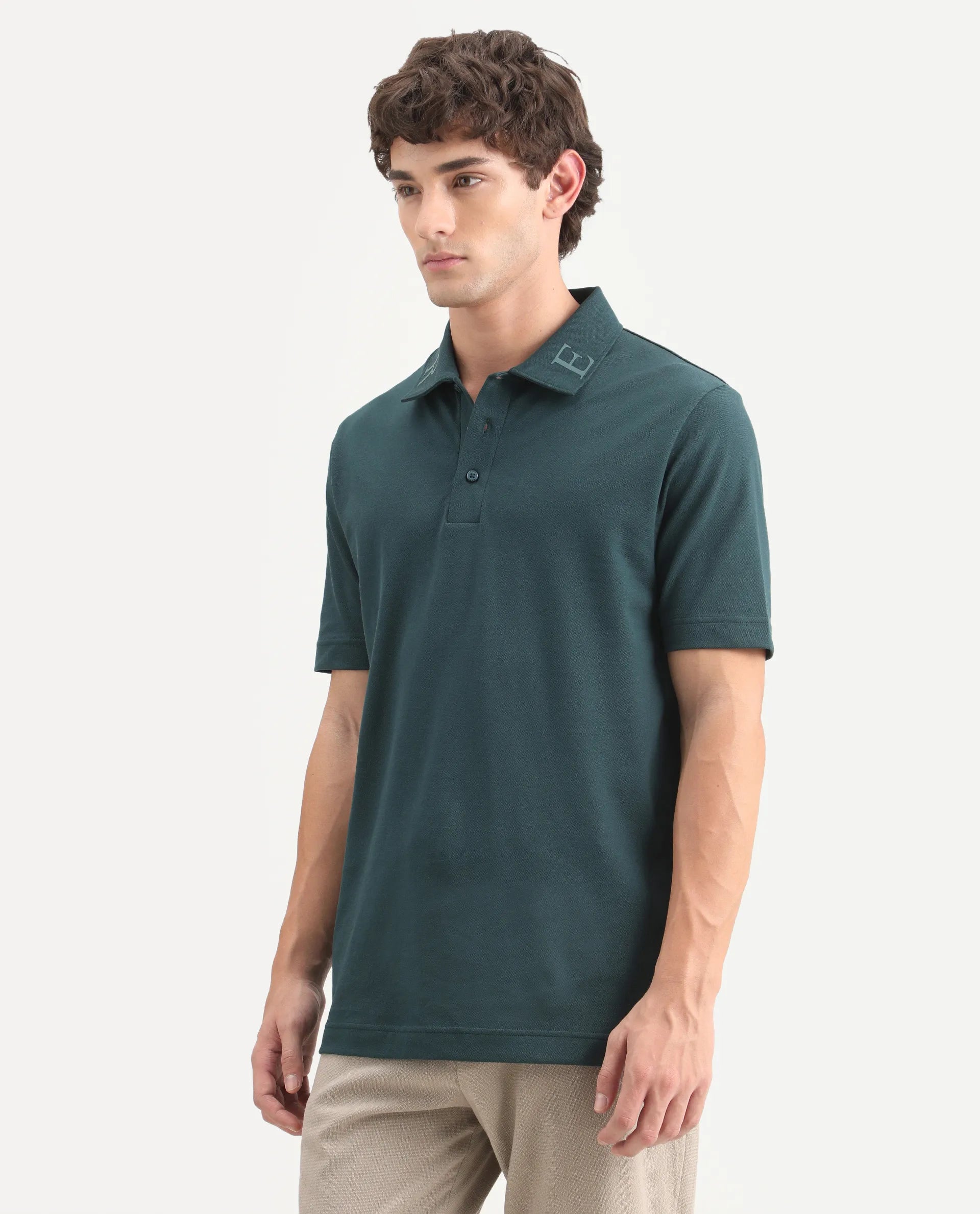Rare Rabbit Men's Fabios Petrol Cotton Regular Fit Half Sleeves Plain Polo