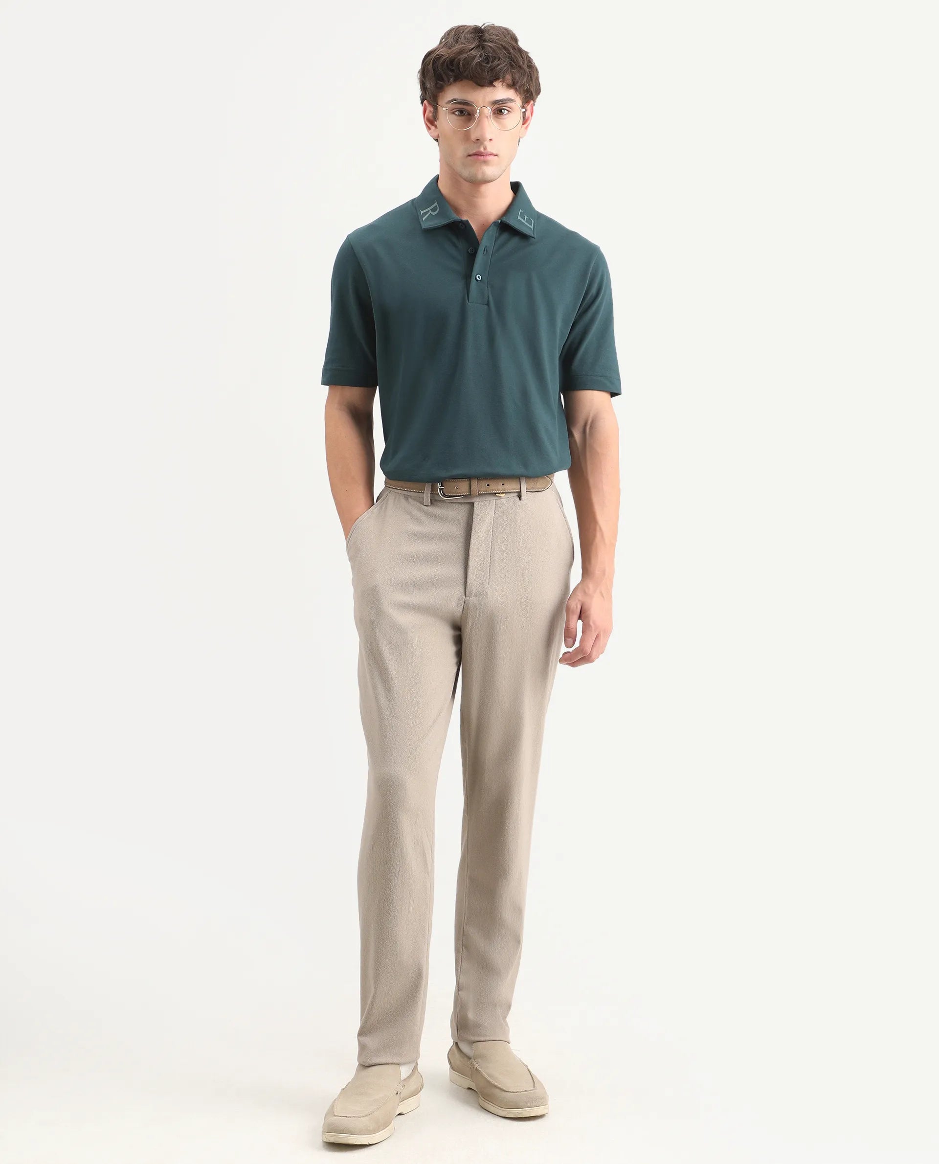 Rare Rabbit Men's Fabios Petrol Cotton Regular Fit Half Sleeves Plain Polo