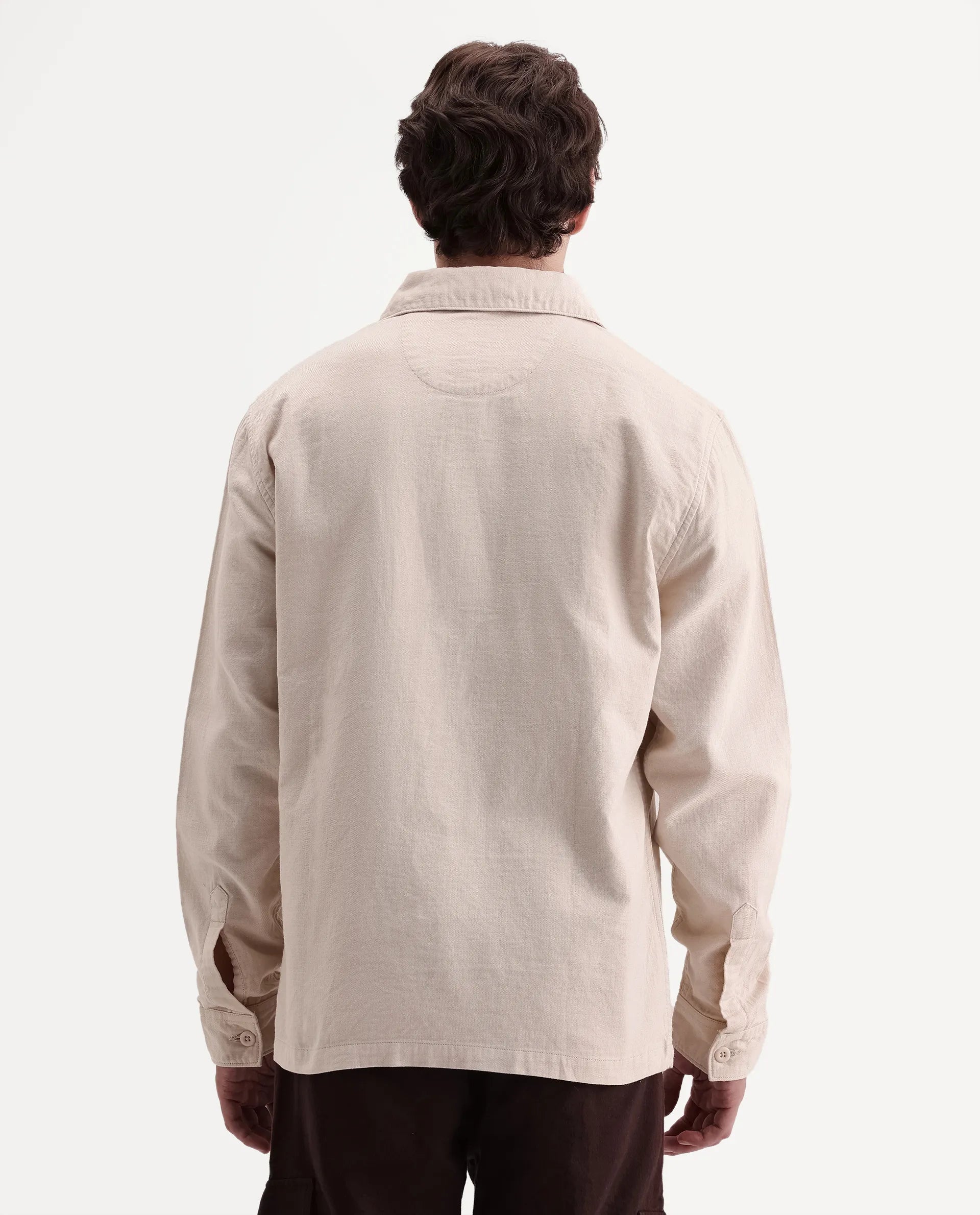 Rare Rabbit Men's Prest-Aw26 Off White Cotton Spread Collar Button Relaxed Plain Shacket
