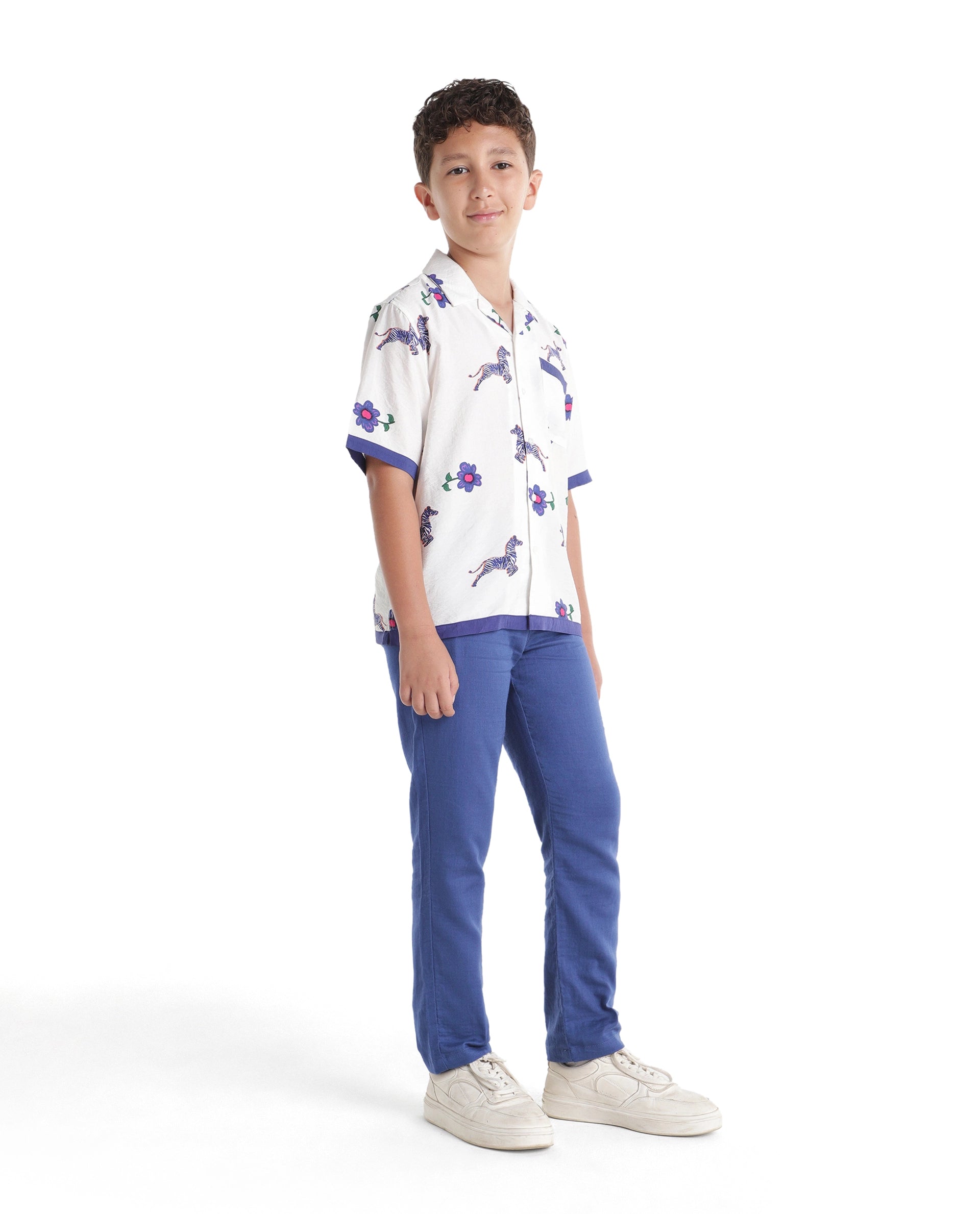 Rare Ones Kids Pastor-K-Aw26 Blue Cotton Fabric Drawstring Closure Regular Fit Trouser