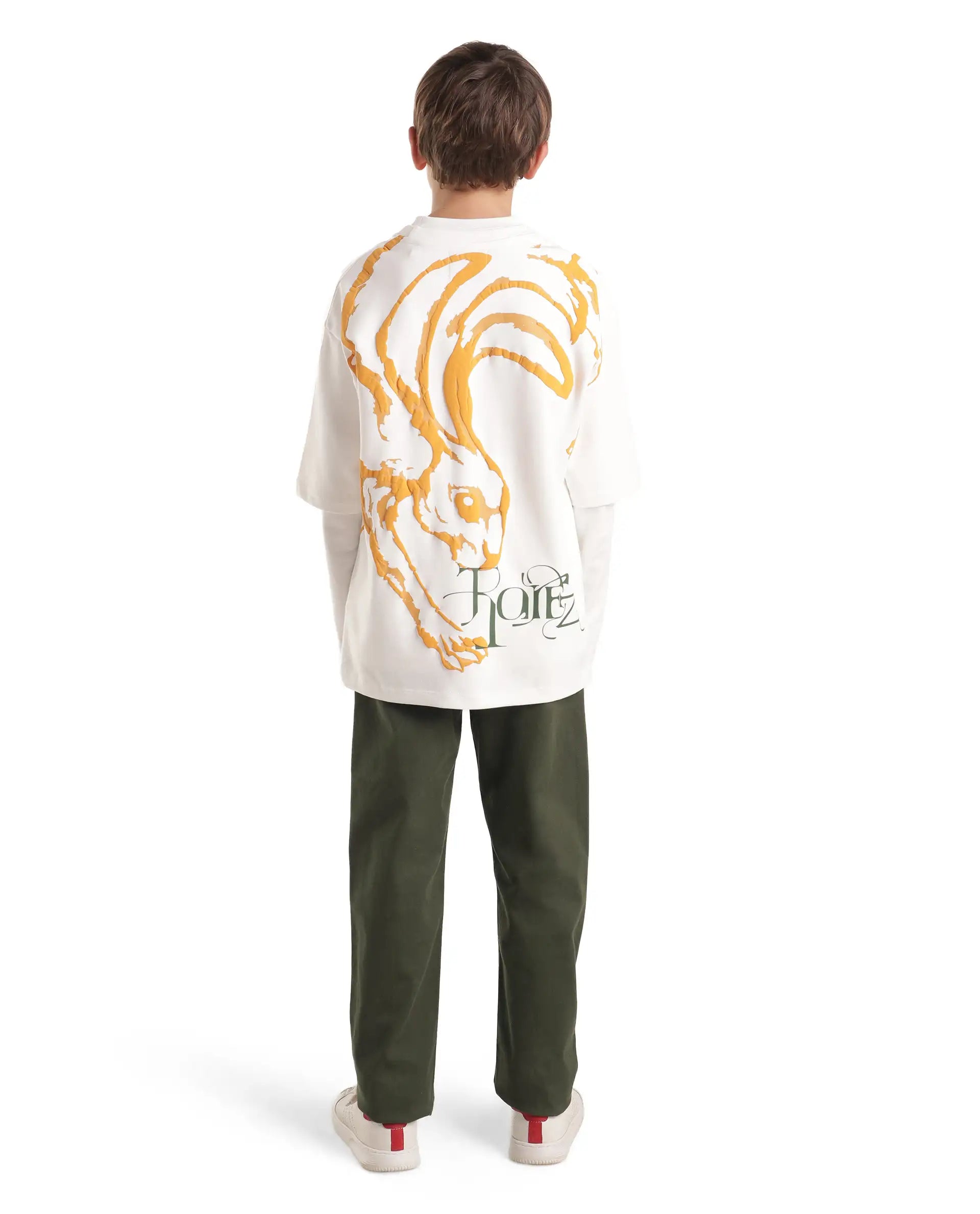 Rare Ones Kids Spoke-K-Aw26 Dark Olive Cotton Blend Fabric Button And Zipper Closure Slim Trouser