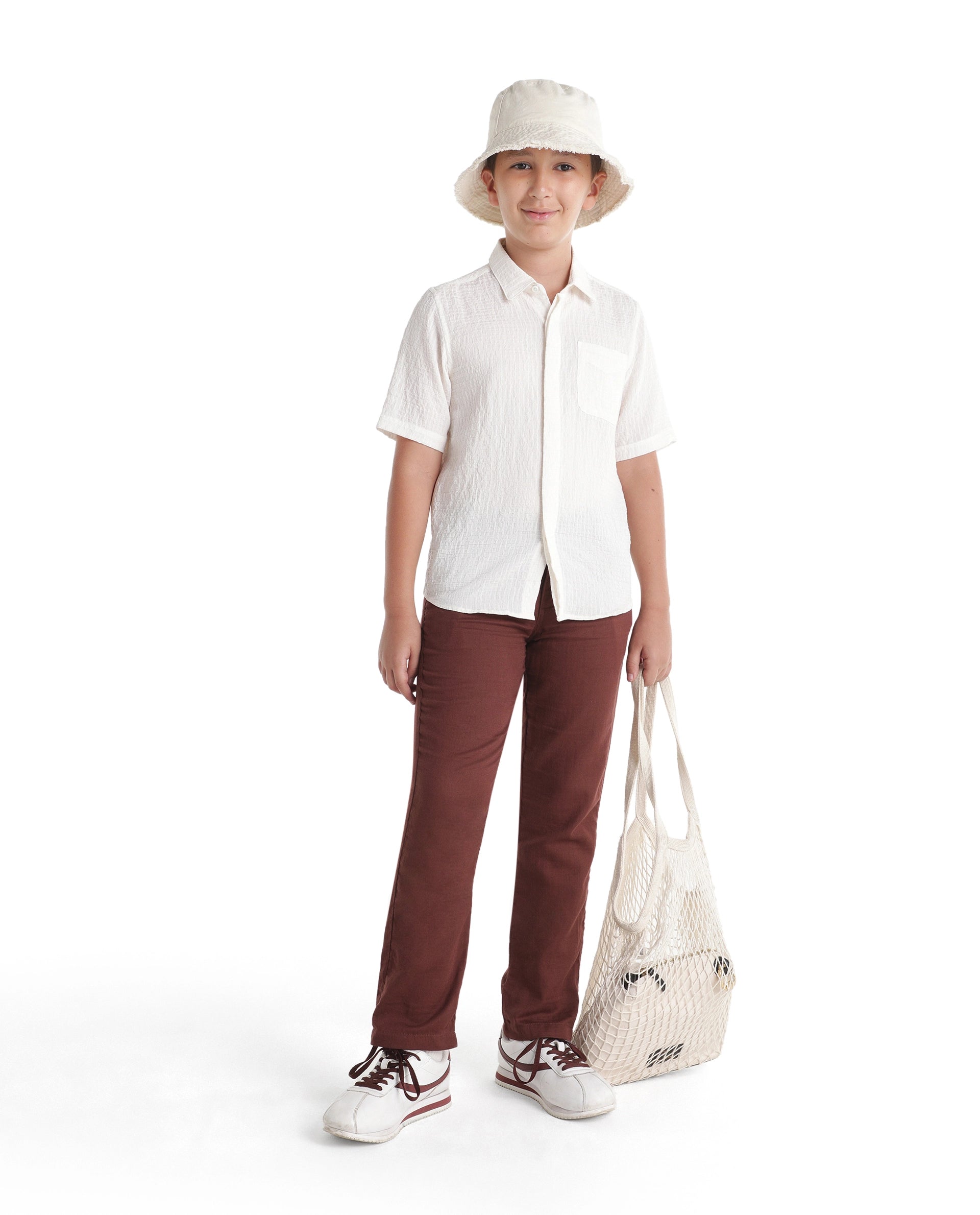 Rare Ones Kids Pastor-K-Aw26 Rust Cotton Fabric Drawstring Closure Regular Fit Trouser
