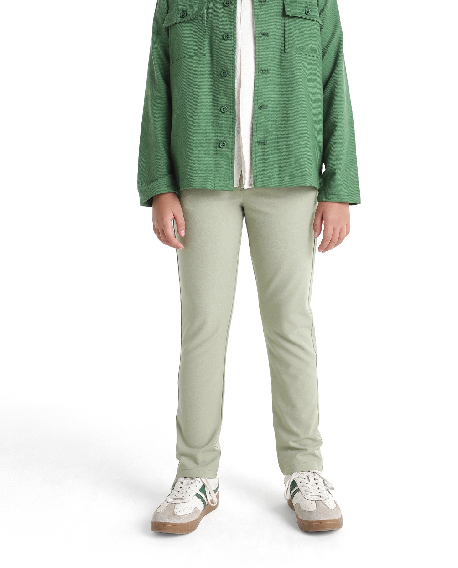 Rare Ones Kids Driver-K Pastel Green Polyester Blend Fabric Button And Zipper Closure Regular Fit Trouser