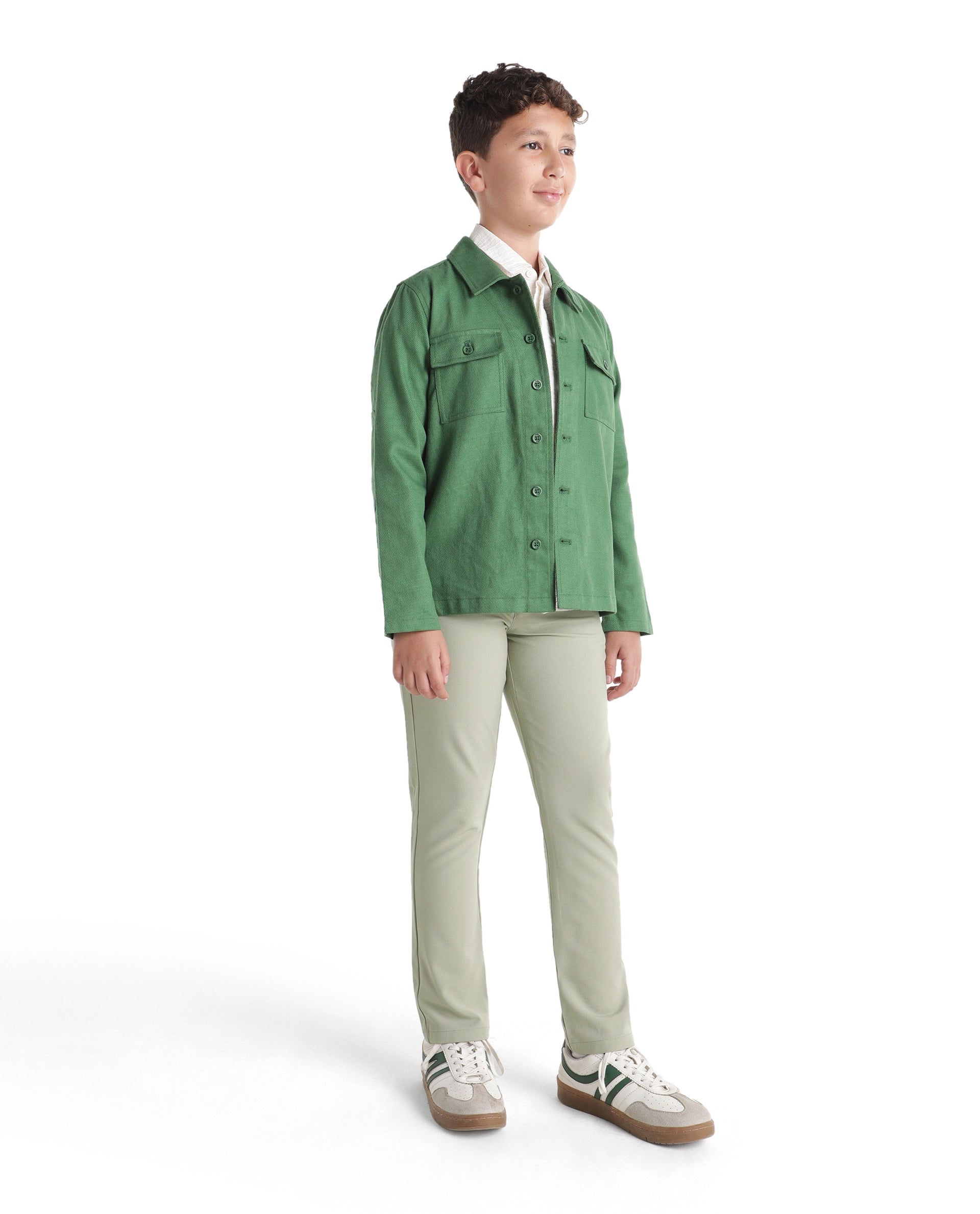 Rare Ones Kids Driver-K Pastel Green Polyester Blend Fabric Button And Zipper Closure Regular Fit Trouser