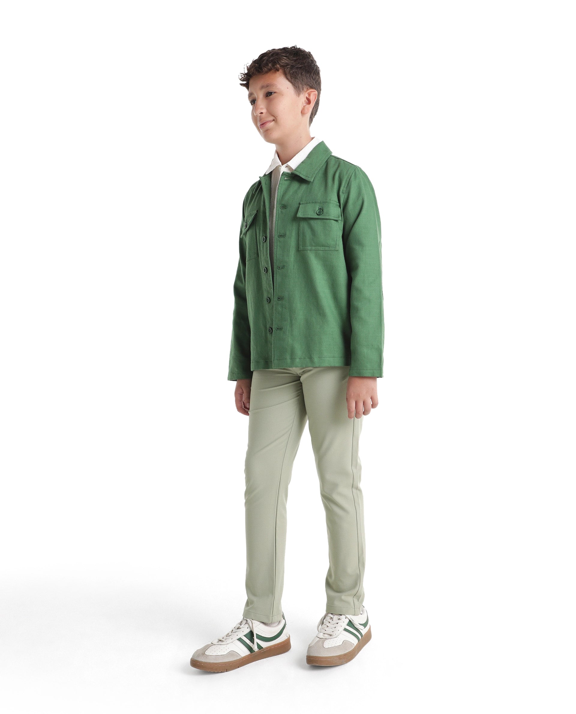 Rare Ones Kids Driver-K Pastel Green Polyester Blend Fabric Button And Zipper Closure Regular Fit Trouser