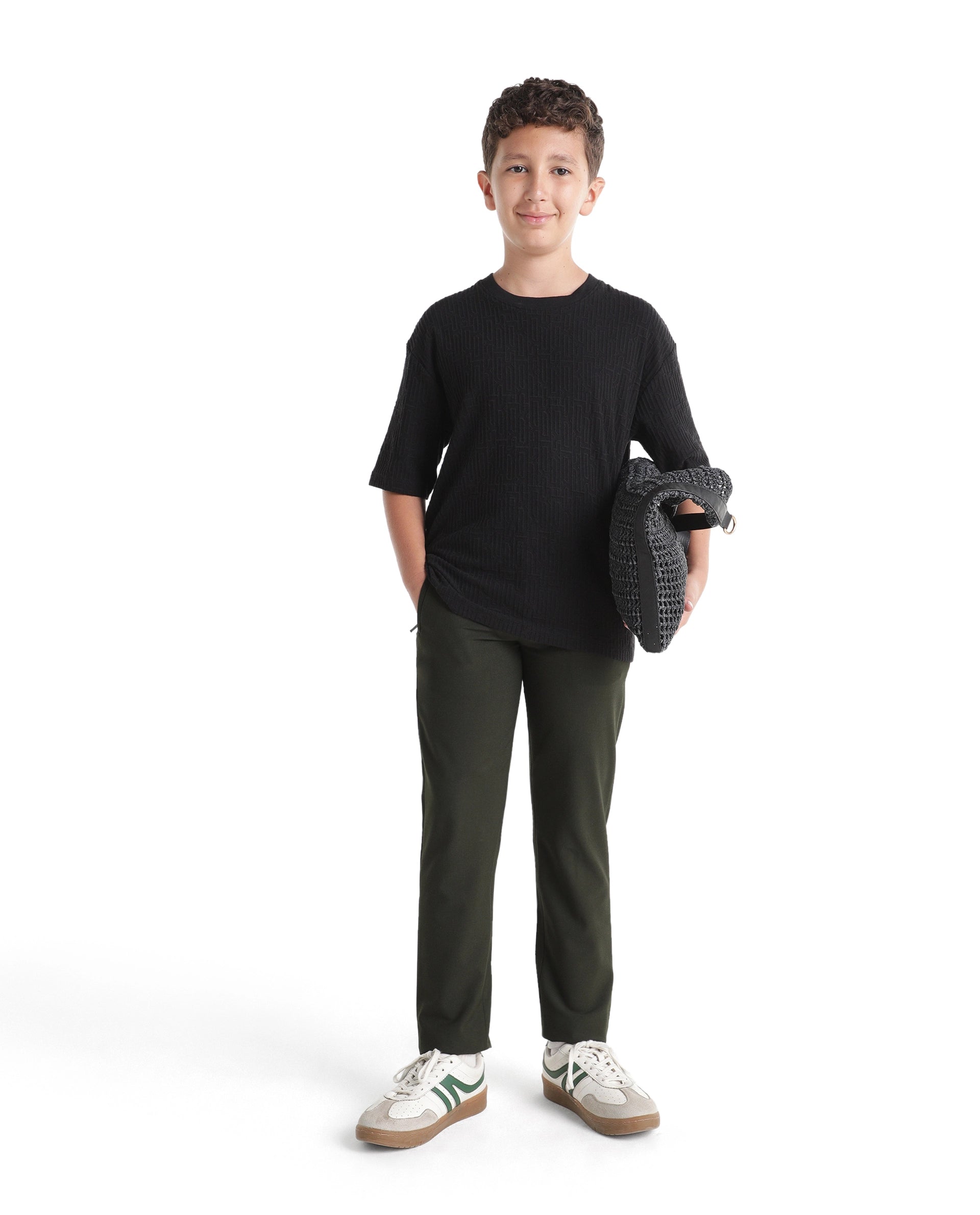 Rare Ones Kids Trove-Aw26 Olive Polyester Blend Fabric Button And Zipper Closure Slim Fit Trouser