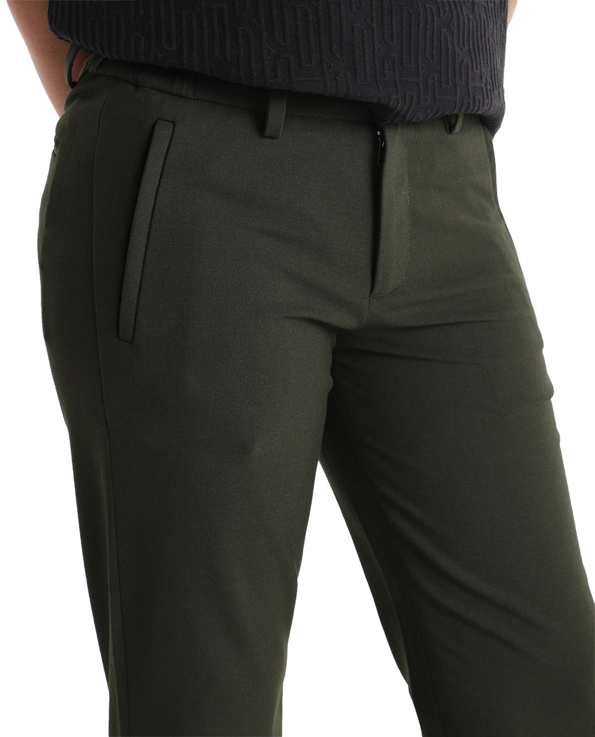 Rare Ones Kids Trove-Aw26 Olive Polyester Blend Fabric Button And Zipper Closure Slim Fit Trouser
