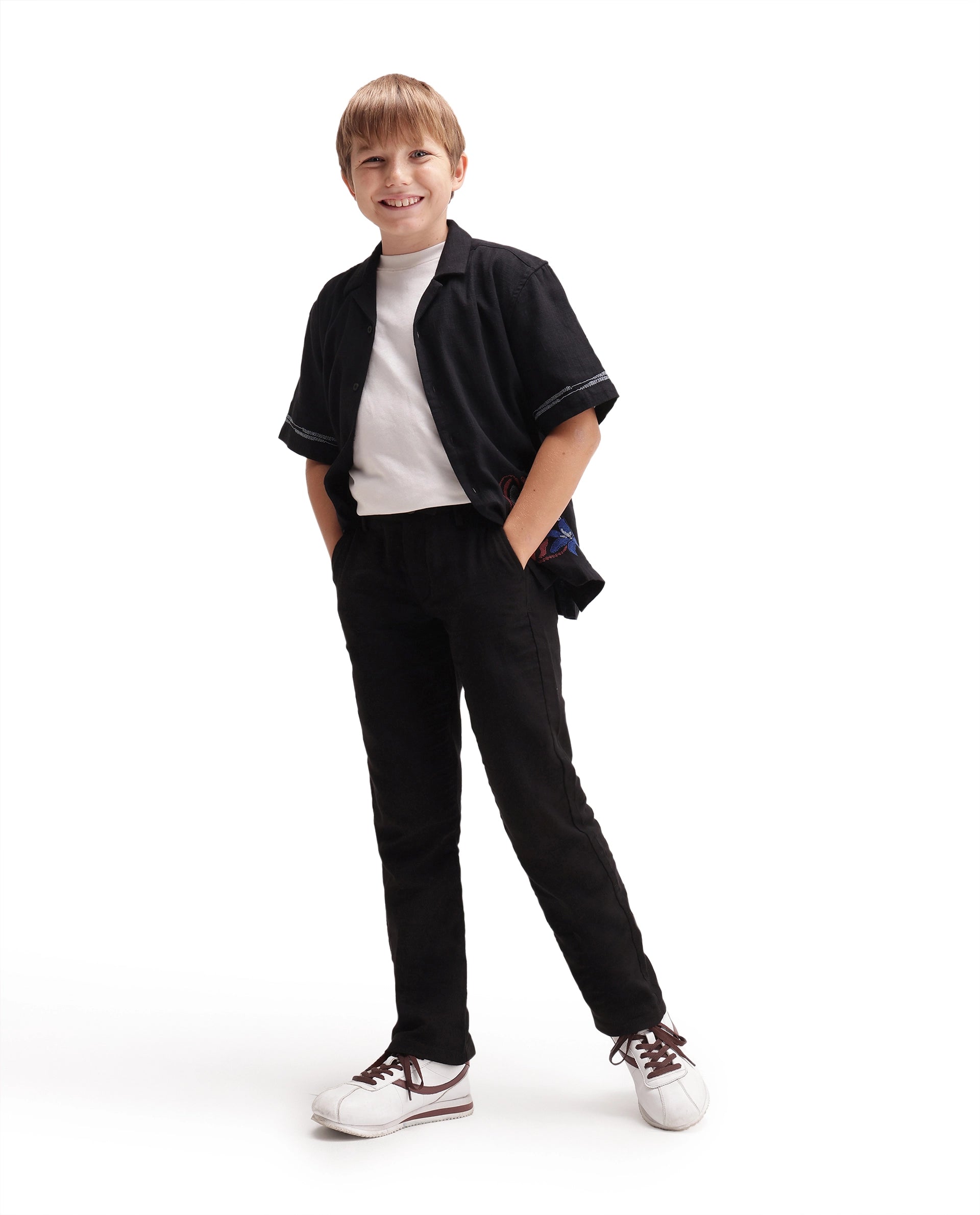 Rare Ones Kids Pastor-K-Aw26 Black Cotton Fabric Drawstring Closure Regular Fit Trouser
