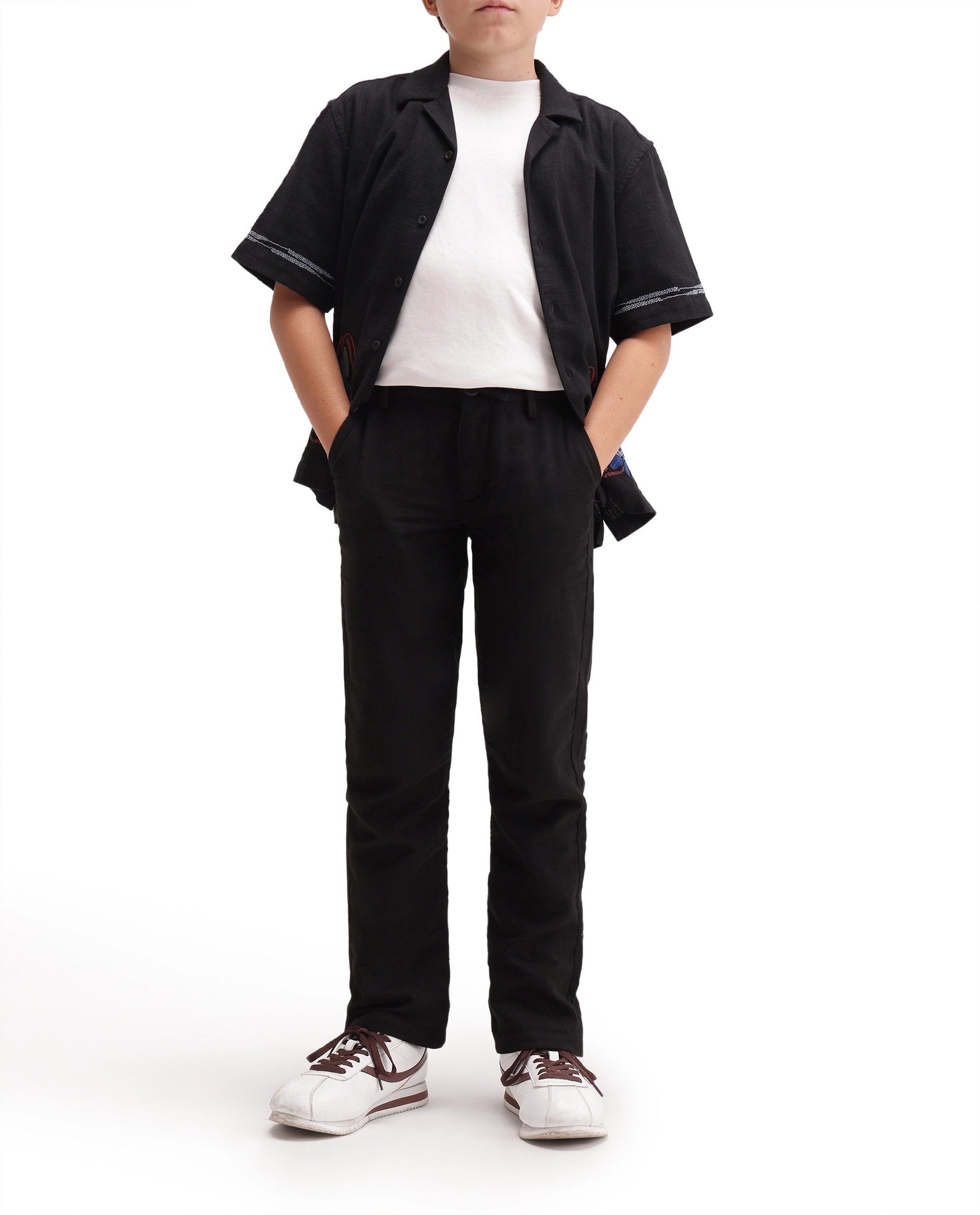 Rare Ones Kids Pastor-K-Aw26 Black Cotton Fabric Drawstring Closure Regular Fit Trouser