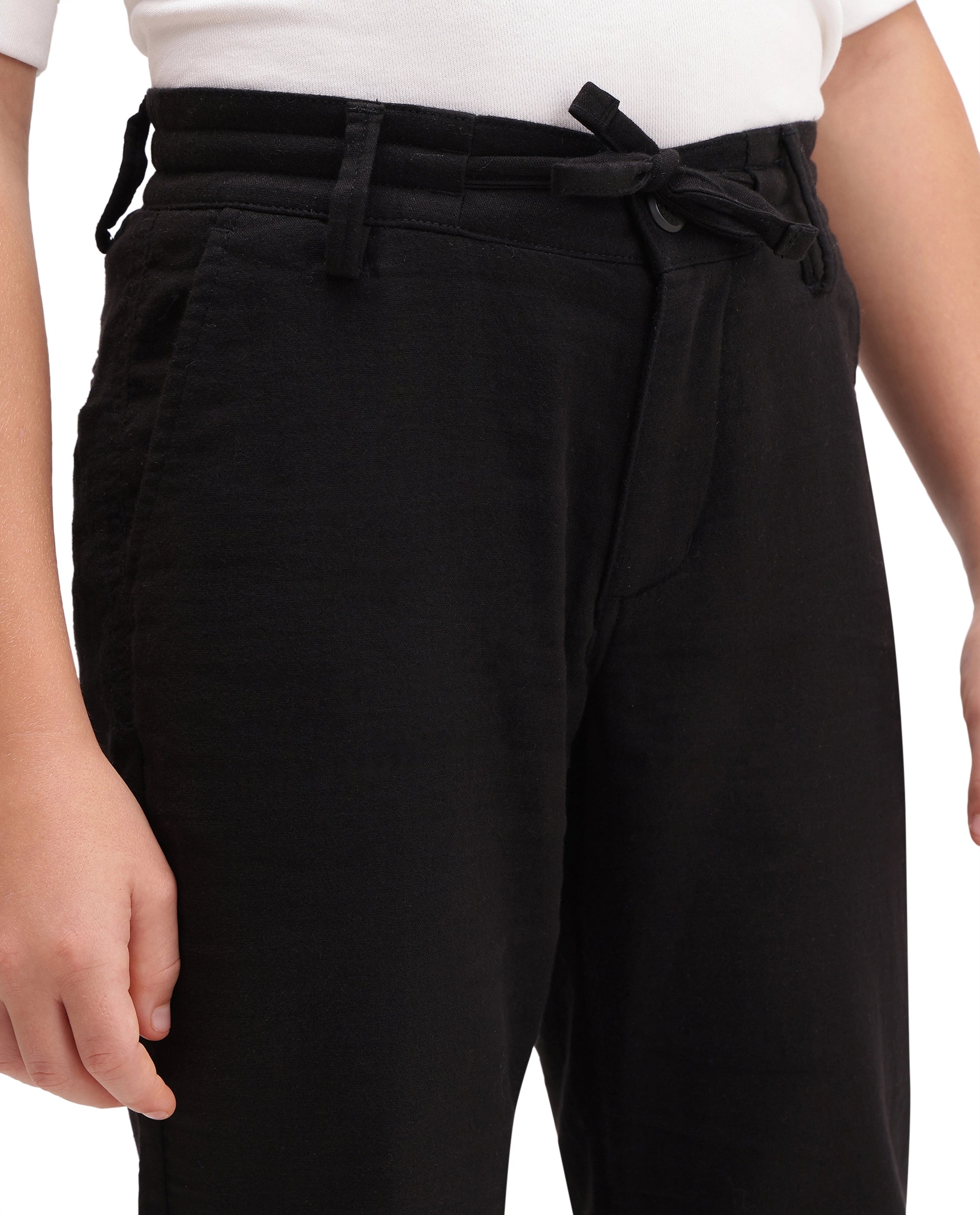 Rare Ones Kids Pastor-K-Aw26 Black Cotton Fabric Drawstring Closure Regular Fit Trouser