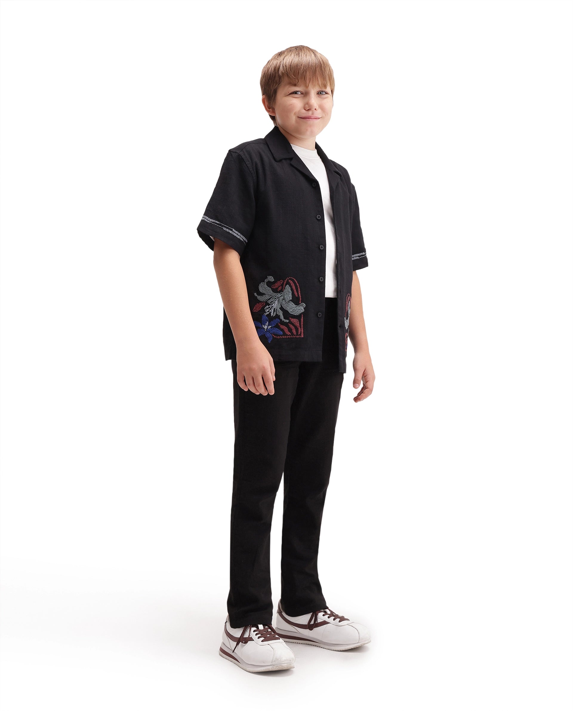 Rare Ones Kids Pastor-K-Aw26 Black Cotton Fabric Drawstring Closure Regular Fit Trouser