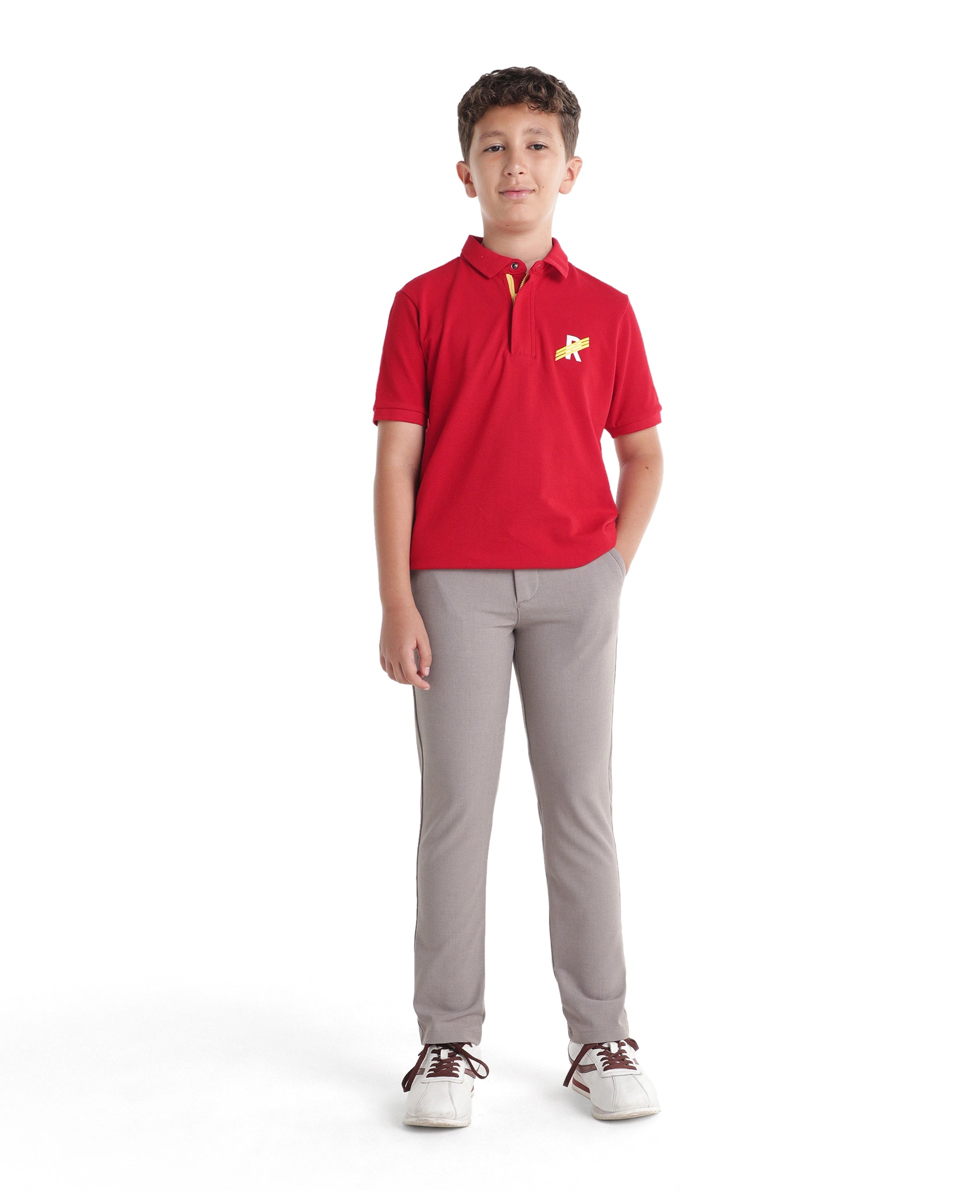 Rare Ones Kids Driver-K Dusky Beige Polyester Blend Fabric Button And Zipper Closure Regular Fit Trouser