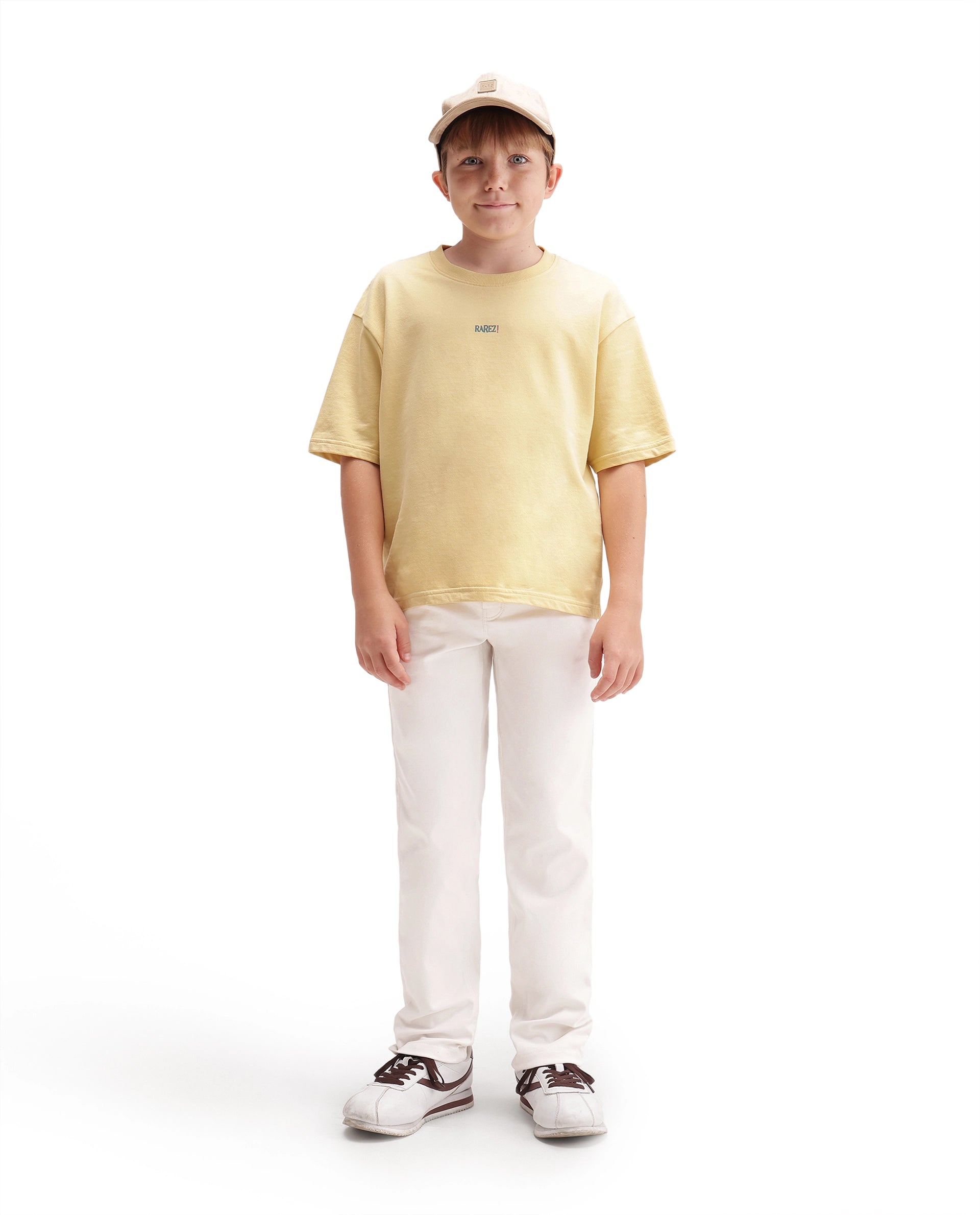 Rare Ones Kids Spoke-K-Aw26 White Cotton Blend Fabric Button And Zipper Closure Slim Fit Trouser