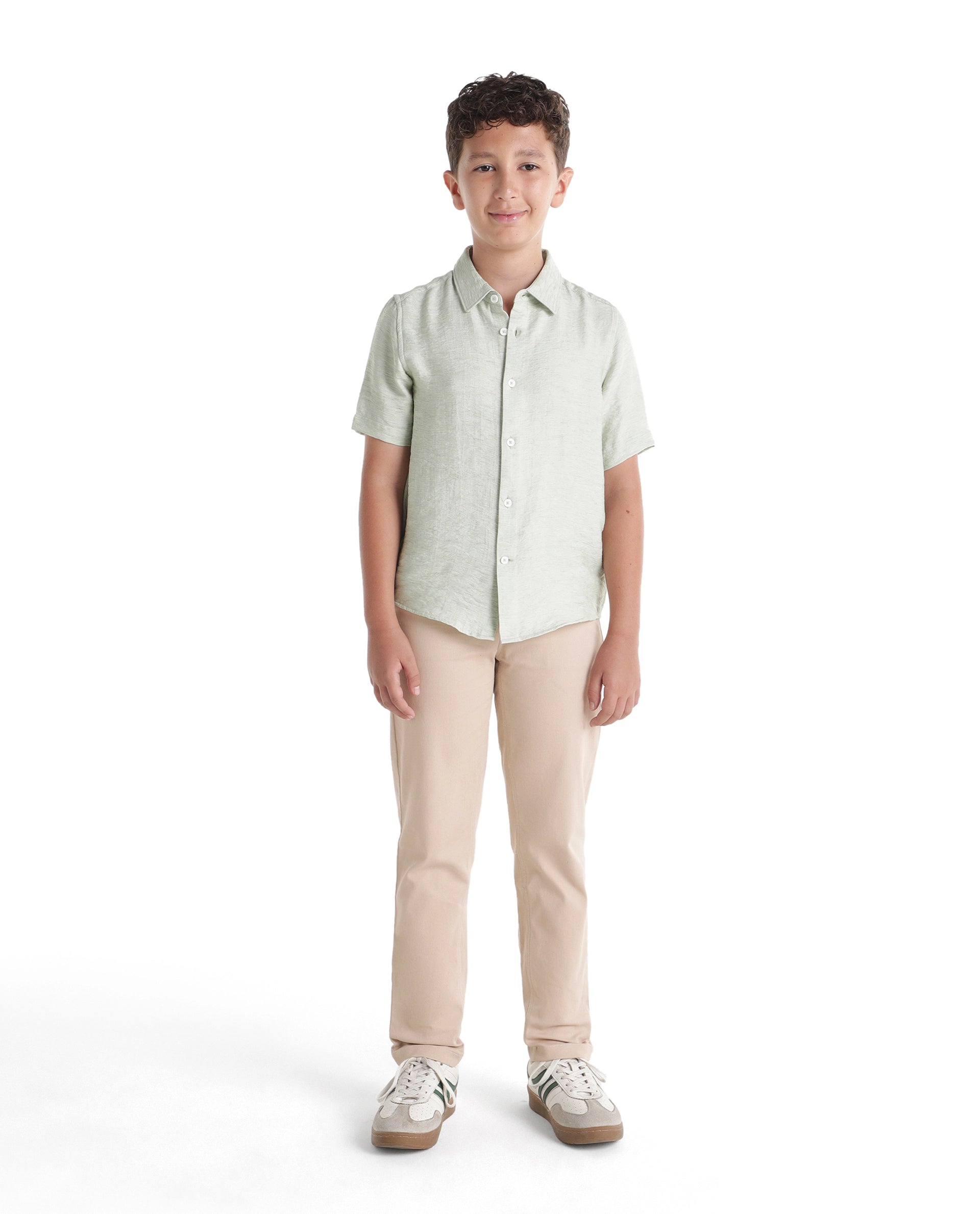 Rare Ones Kids Spoke-K-Aw26 Beige Cotton Blend Fabric Button And Zipper Closure Slim Fit Trouser