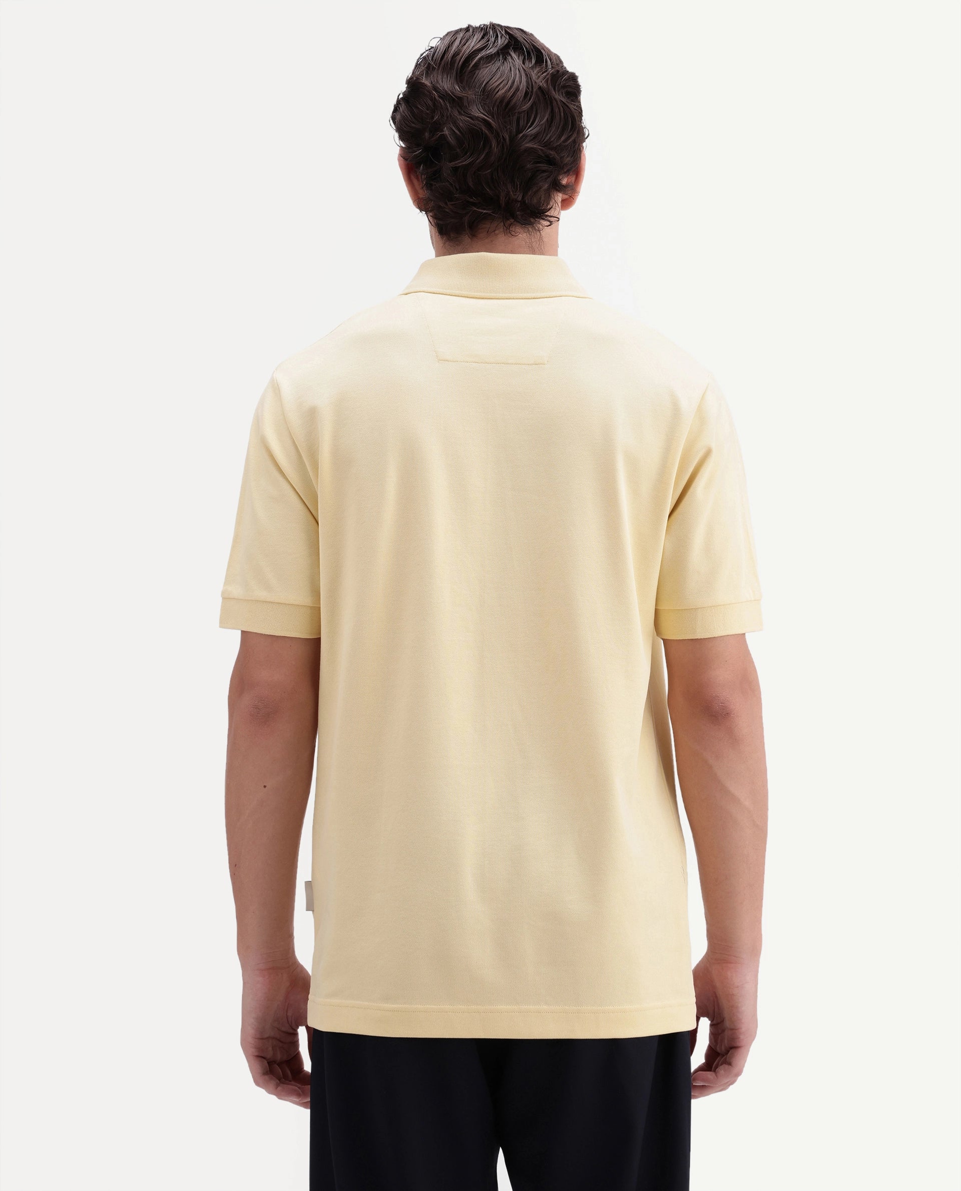 Rare Rabbit Men's Walp Light Yellow Cotton Blend Spread Collar Regular Plain Polo