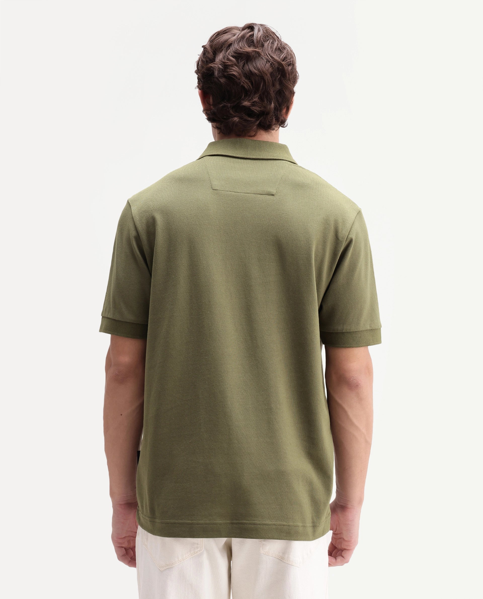 Rare Rabbit Men's Gael Olive Cotton Blend Spread Collar Regular Graphic Print Polo