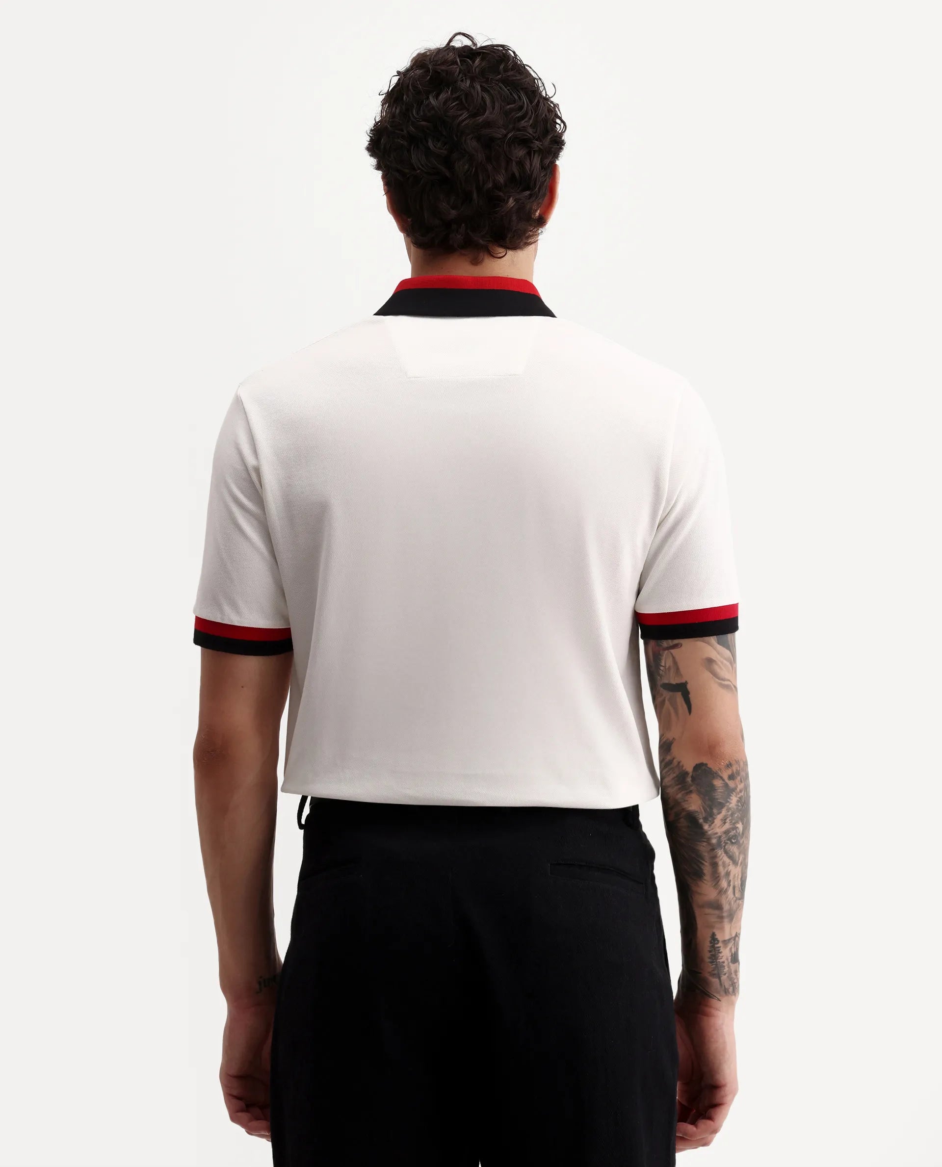 Rare Rabbit Men's Nilo White Cotton Spread Collar Button Regular Fit Plain Polo