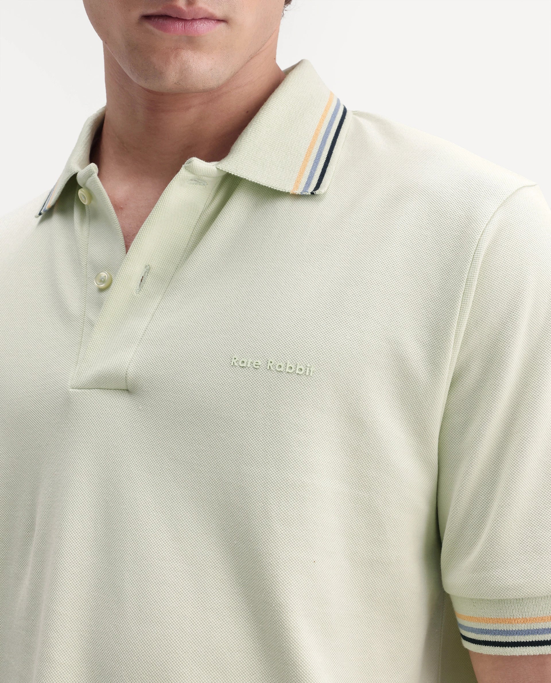 Rare Rabbit Men's Dren Fluorescent Green Cotton Blend Spread Collar Regular Plain Polo
